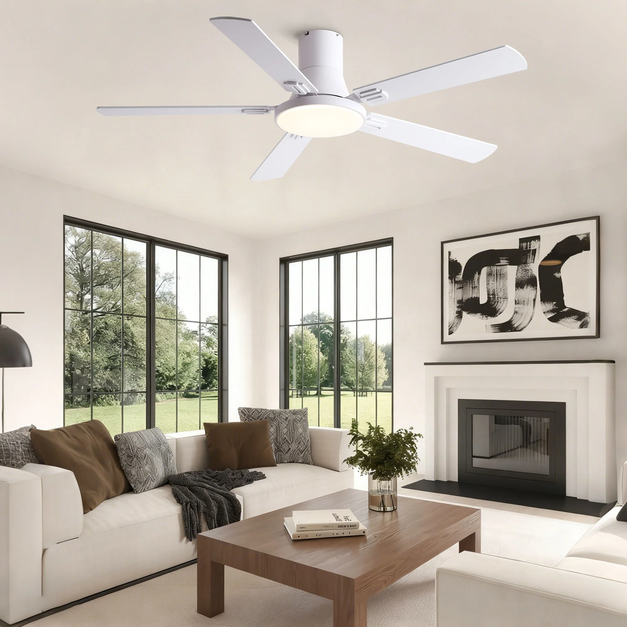Flush Mount Ceiling Fans With LED Light And Remote Control, 5 Blades - Image 11
