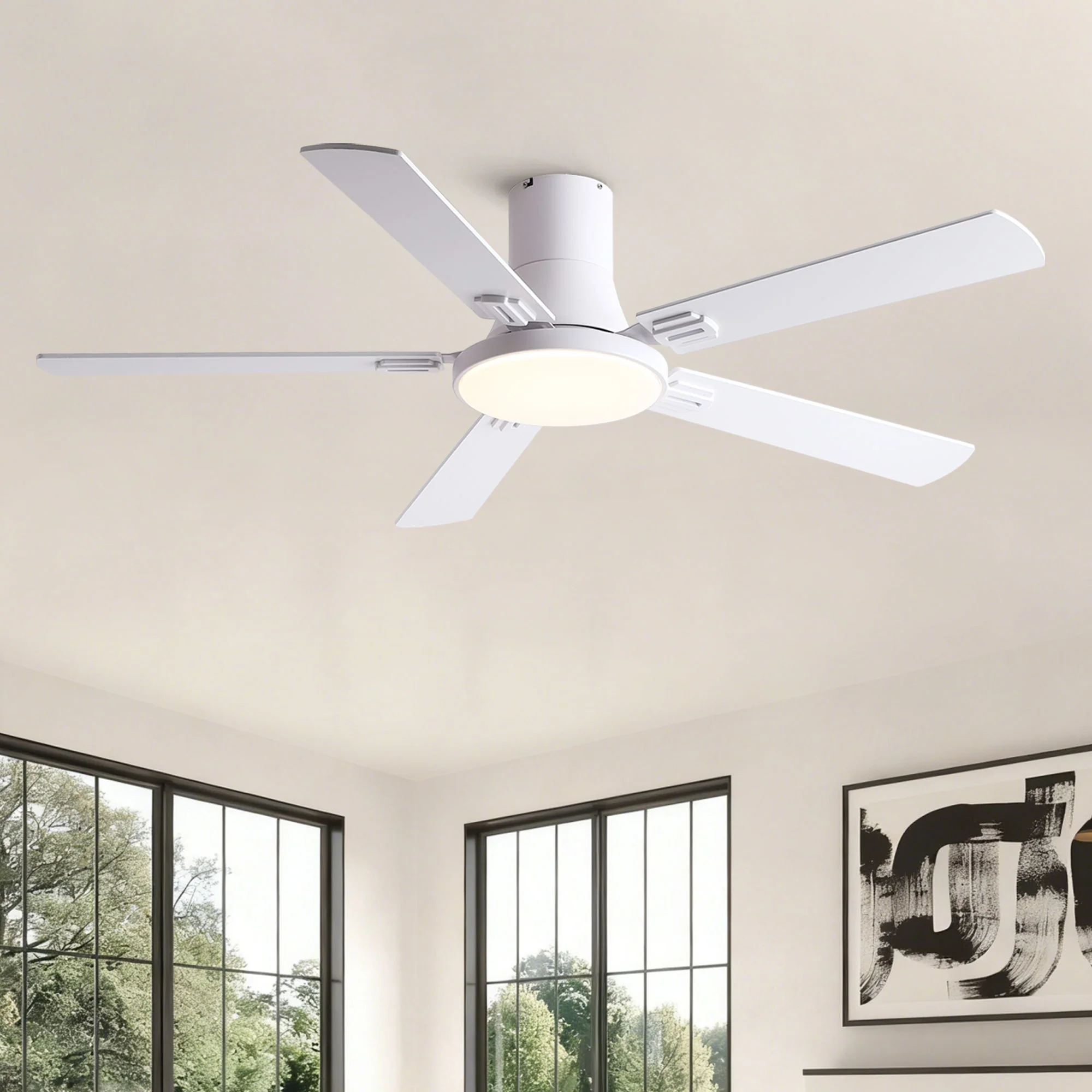 Flush Mount Ceiling Fans With LED Light And Remote Control, 5 Blades - Image 15