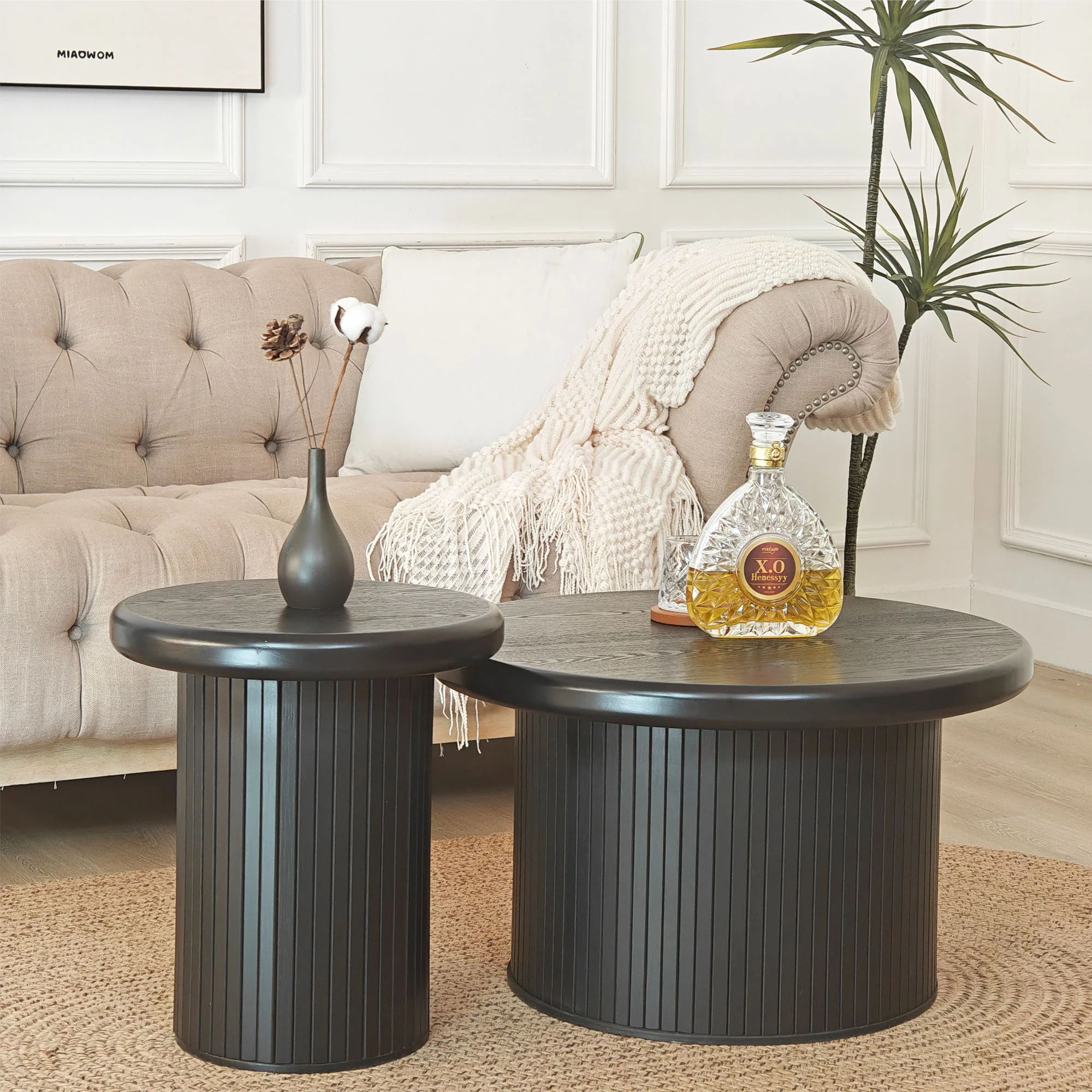 Fluted Cylinder Side Tables, Round End Tables For Living Room (Set of 2) - Black - Image 5