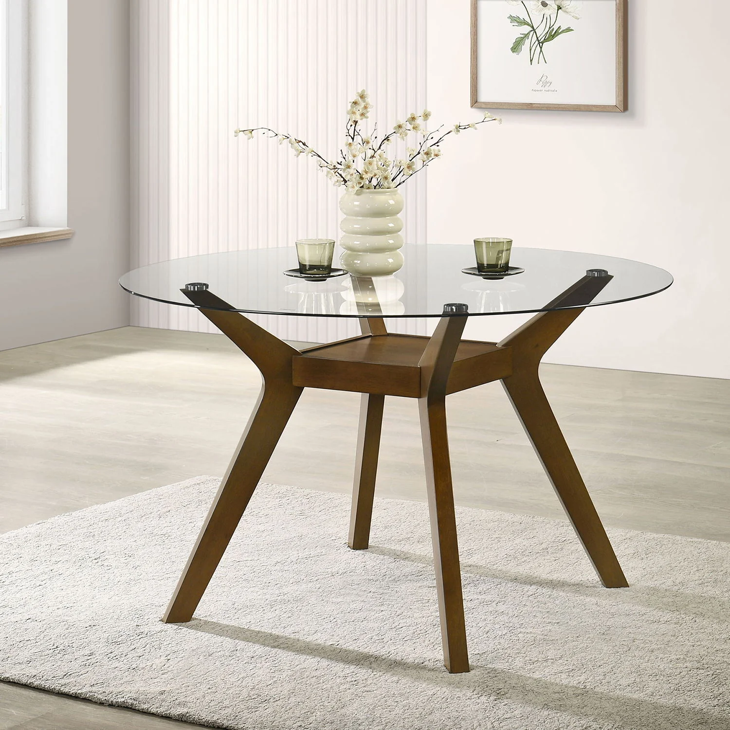 Flynn - Round Glass Top Dining Table - Brown - Image 7
