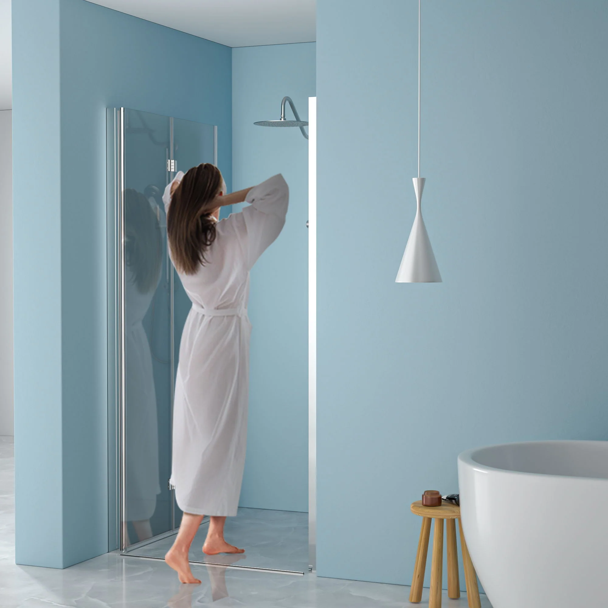 Fold Frameless Shower Door With Tempered Glass - Image 15