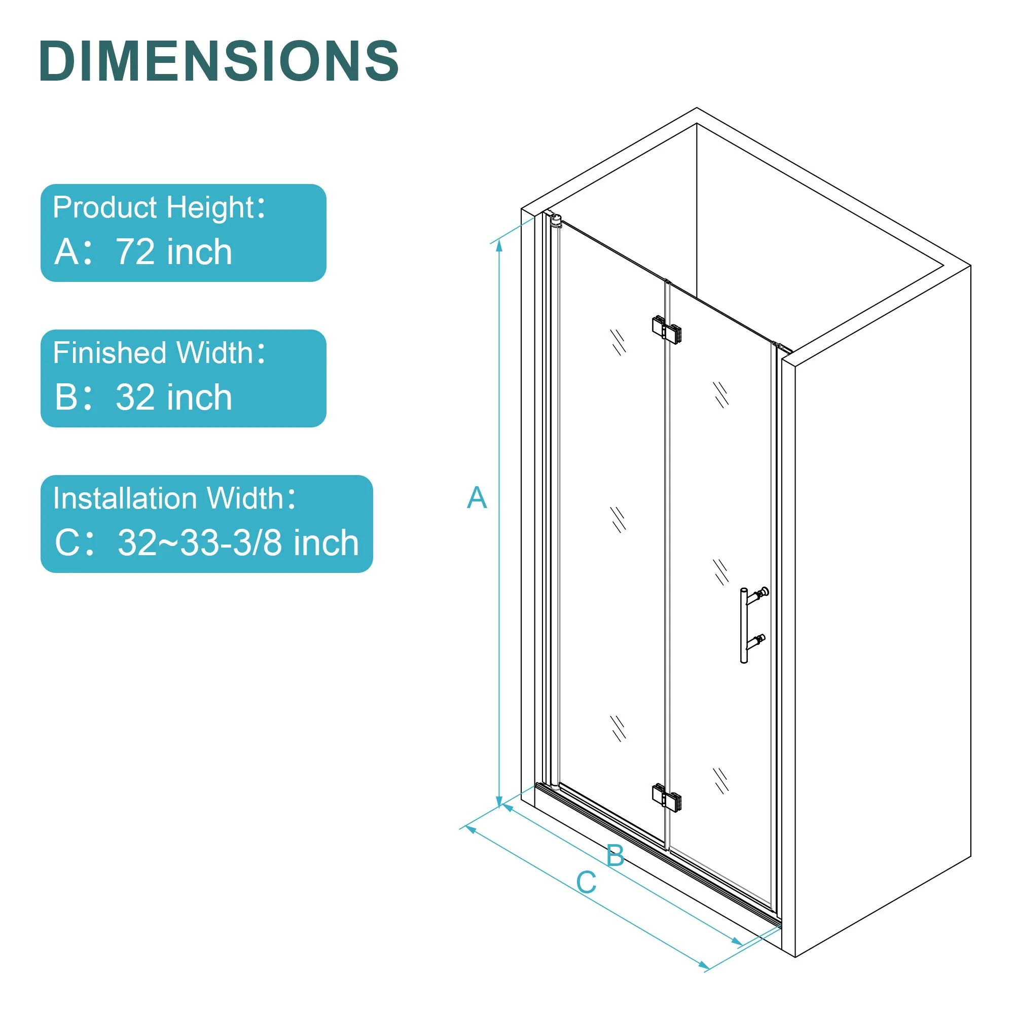 Fold Frameless Shower Door With Tempered Glass - Image 34