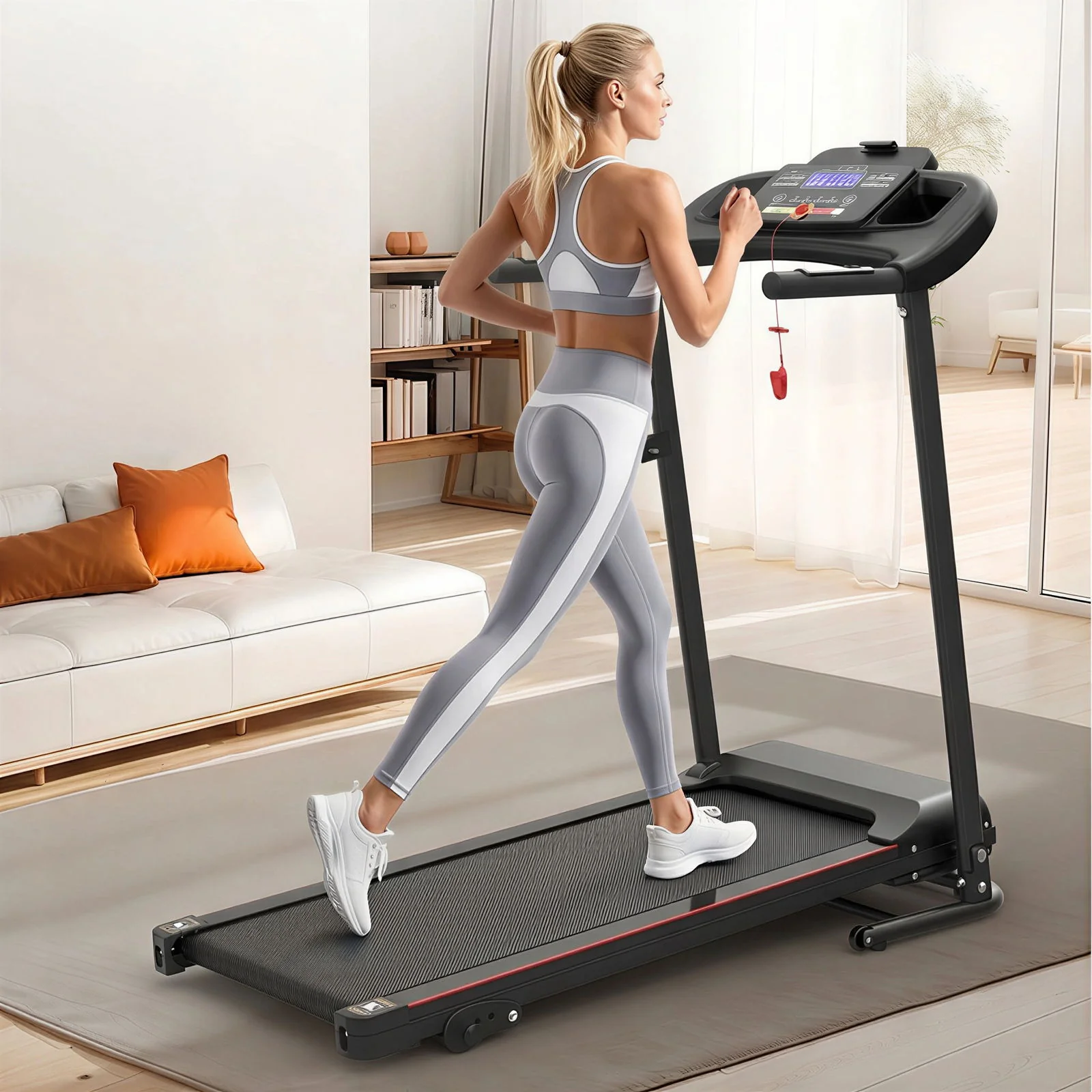 Foldable Electric Treadmill With 2.5Hp Motor, 12Km / H Speed, 3 Incline Levelstooth Music, Heart Rate Sensor, Spacious Running Belt For Indoor - Black - Image 6