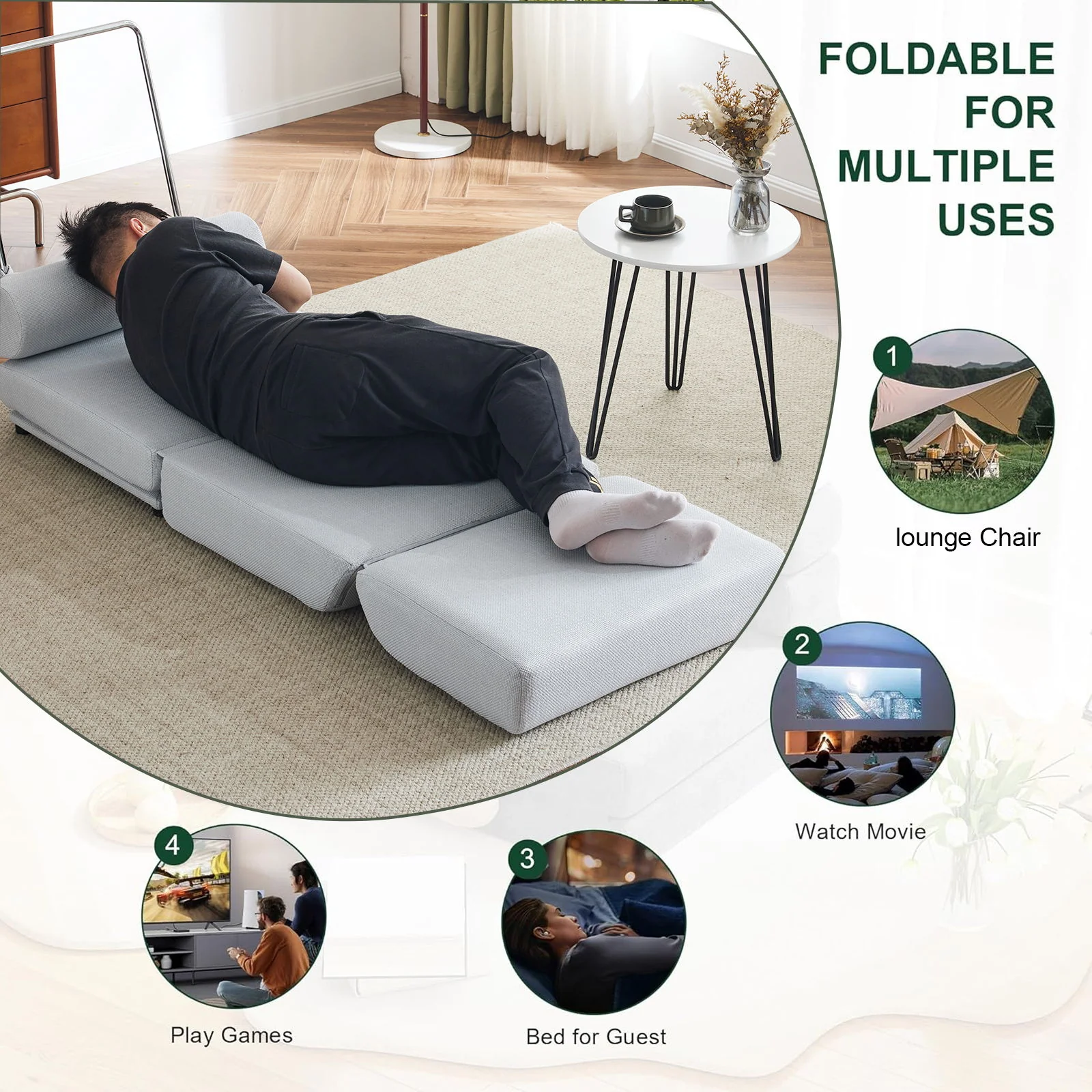 Foldable Single Chair Sofa Bed With Pillow, Easy To Store, Breathable And Wearable - Image 27