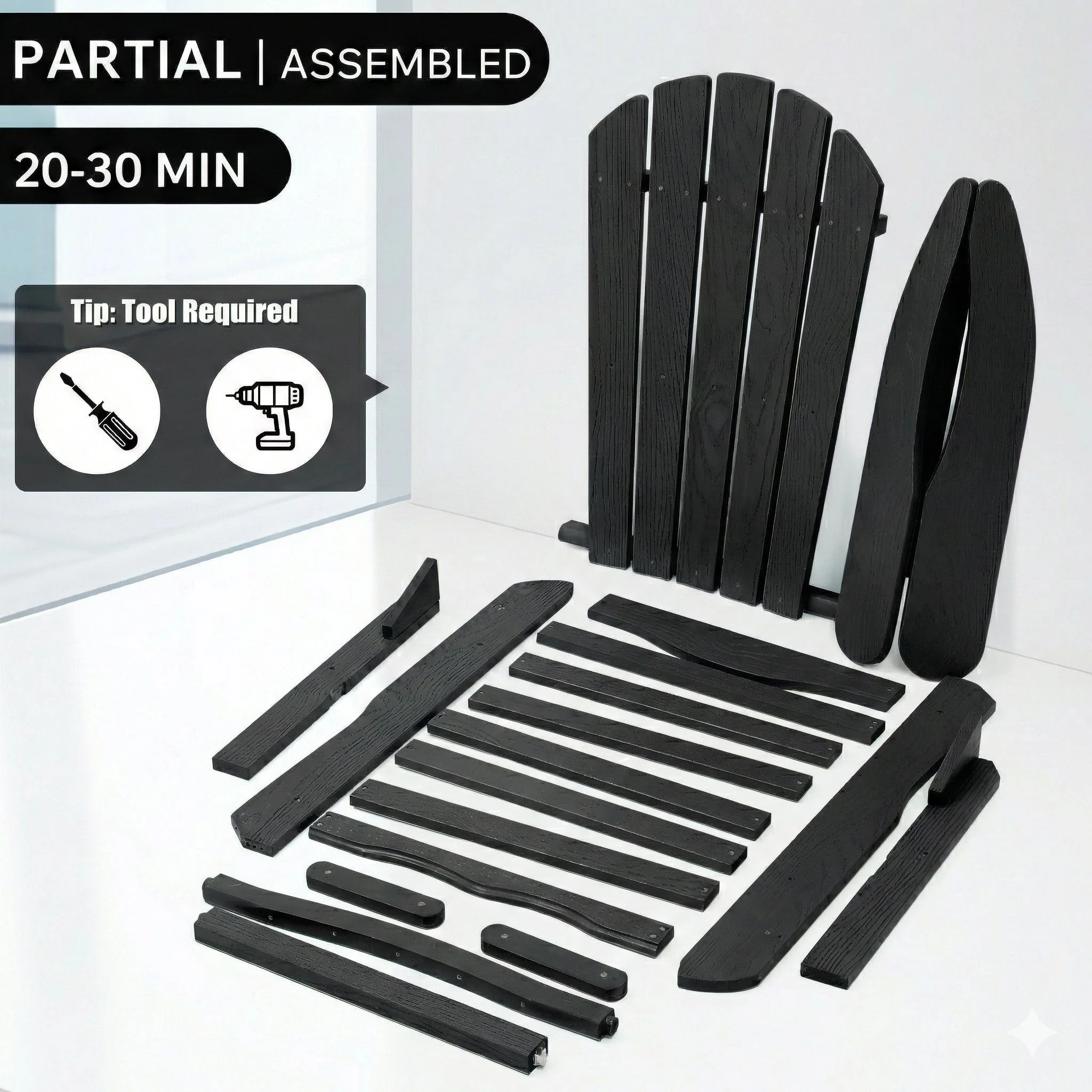 Folding Adirondack Lounge Chair With Embossed Grain Texture - Image 10