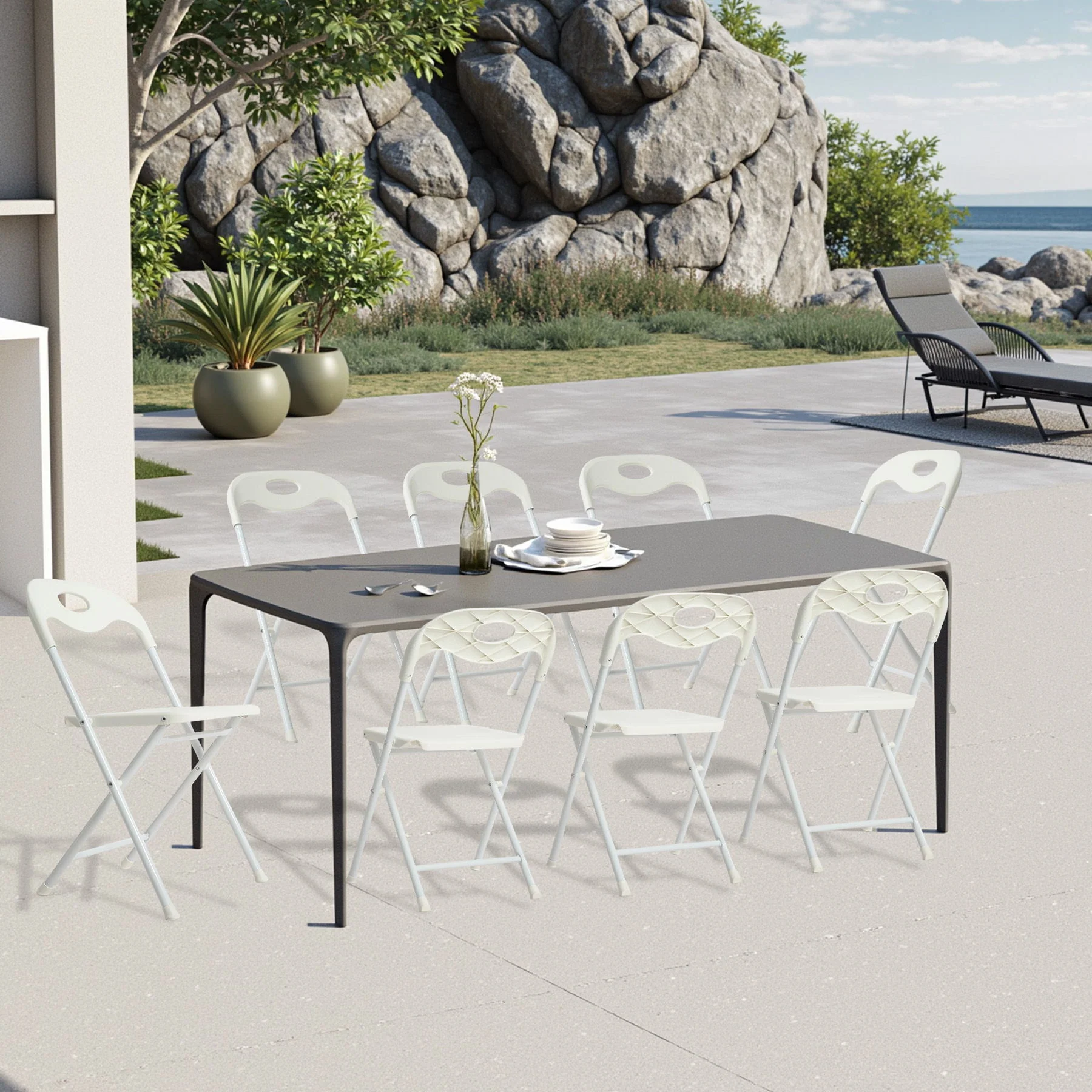 Folding Chairs, Stackable & Waterproof (Set of 4) - White - Image 3