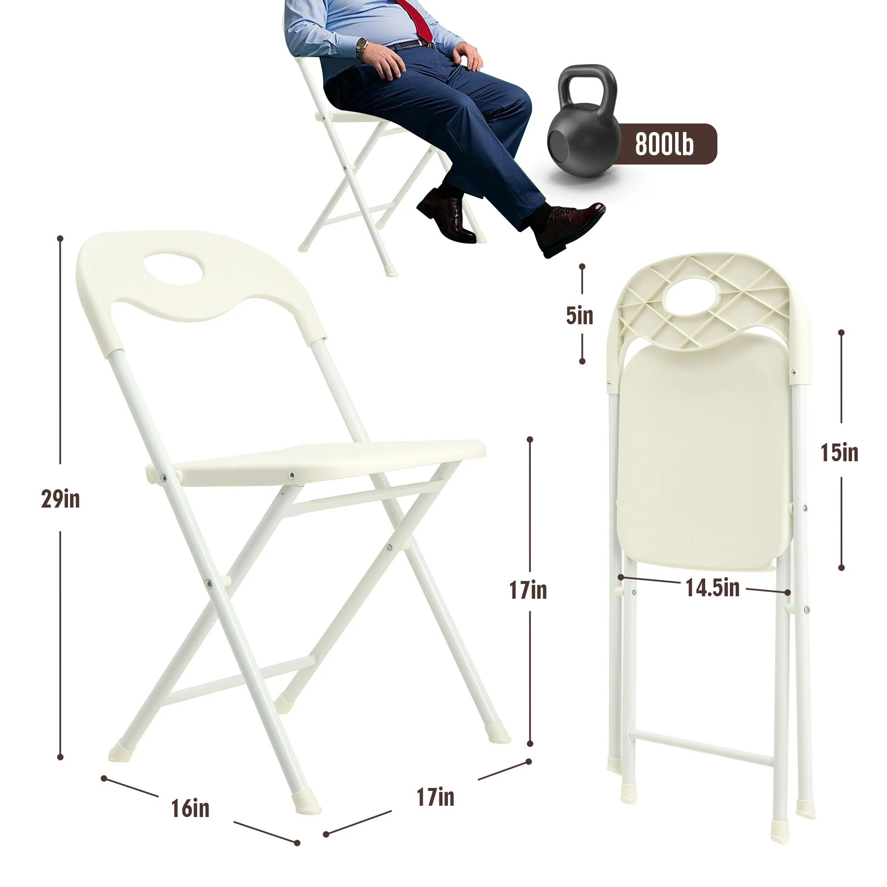 Folding Chairs, Stackable & Waterproof (Set of 4) - White - Image 8