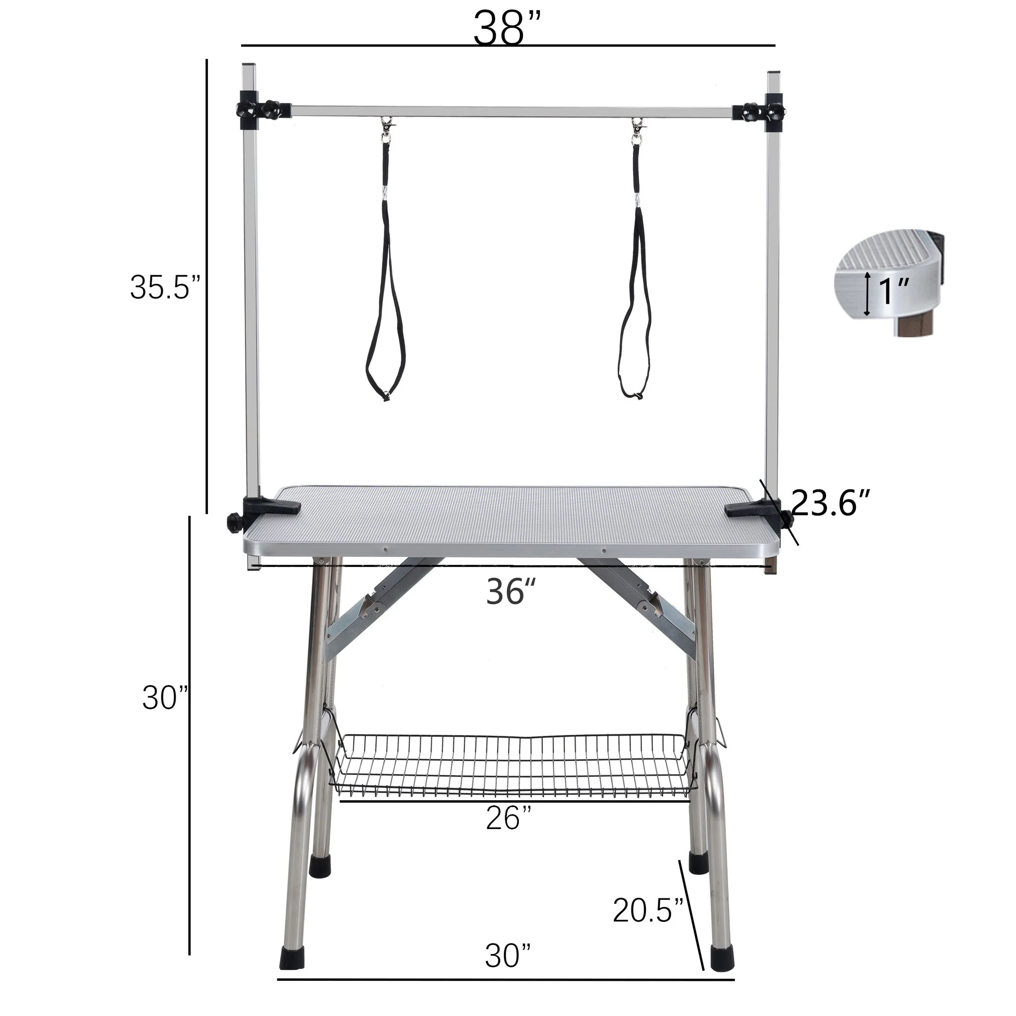 Folding Dog Pet Grooming Table Stainless Steel Frame Rubber Mat On Board With Adjustable Arm And Clamps Pet Dog Cat Grooming Table - Image 14