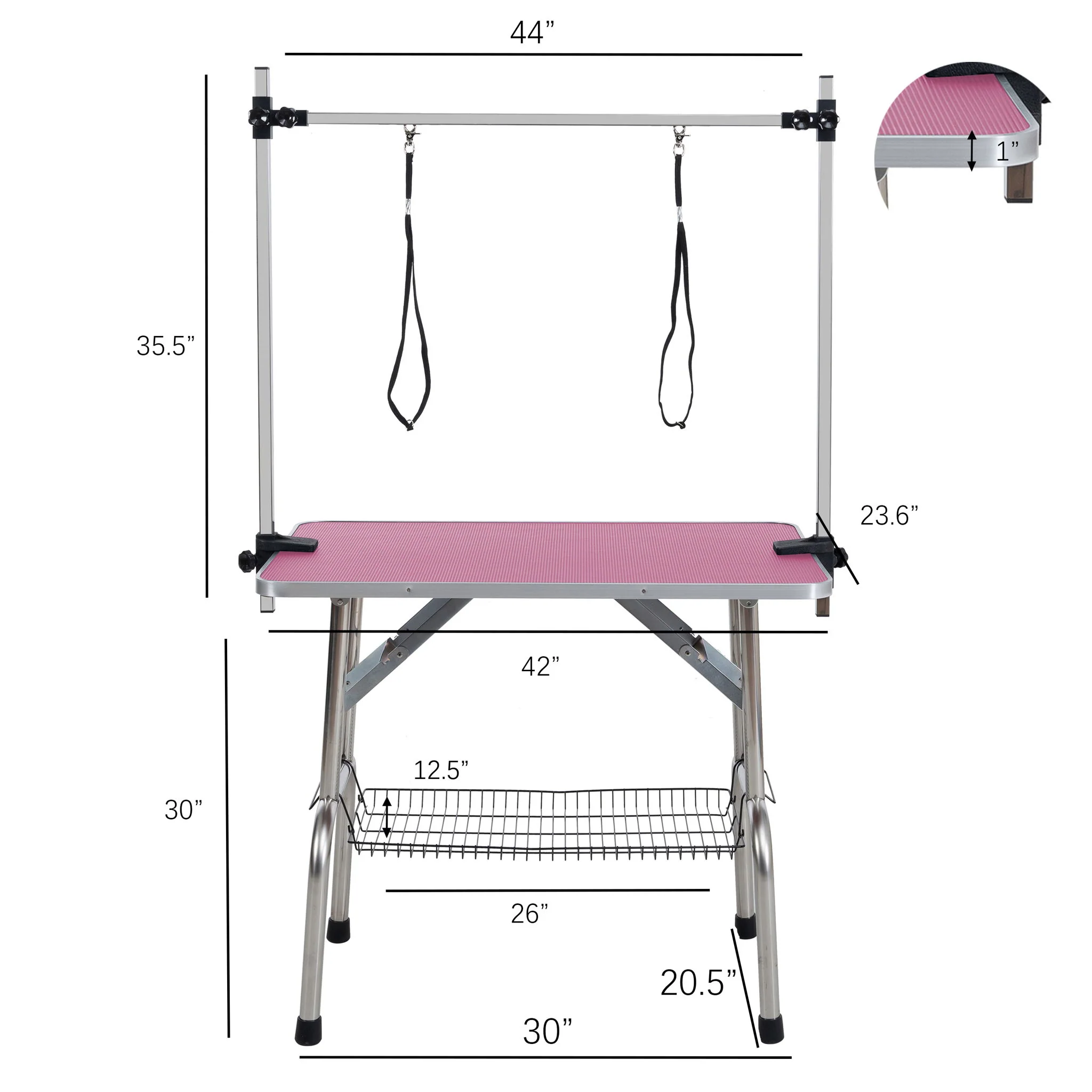 Folding Dog Pet Grooming Table Stainless Steel Frame Rubber Mat On Board With Adjustable Arm And Clamps Pet Dog Cat Grooming Table - Image 23