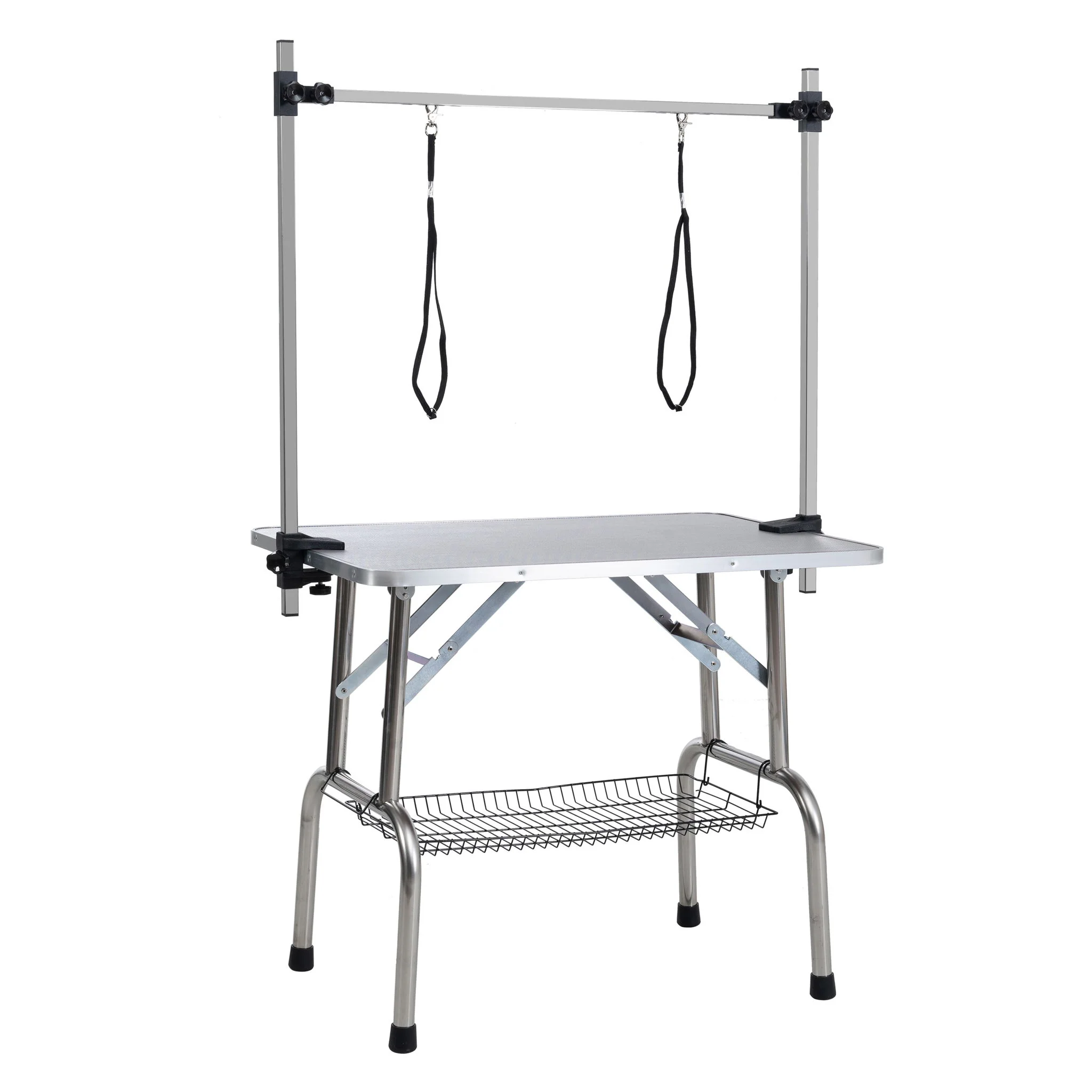Folding Dog Pet Grooming Table Stainless Steel Frame Rubber Mat On Board With Adjustable Arm And Clamps Pet Dog Cat Grooming Table - Image 26