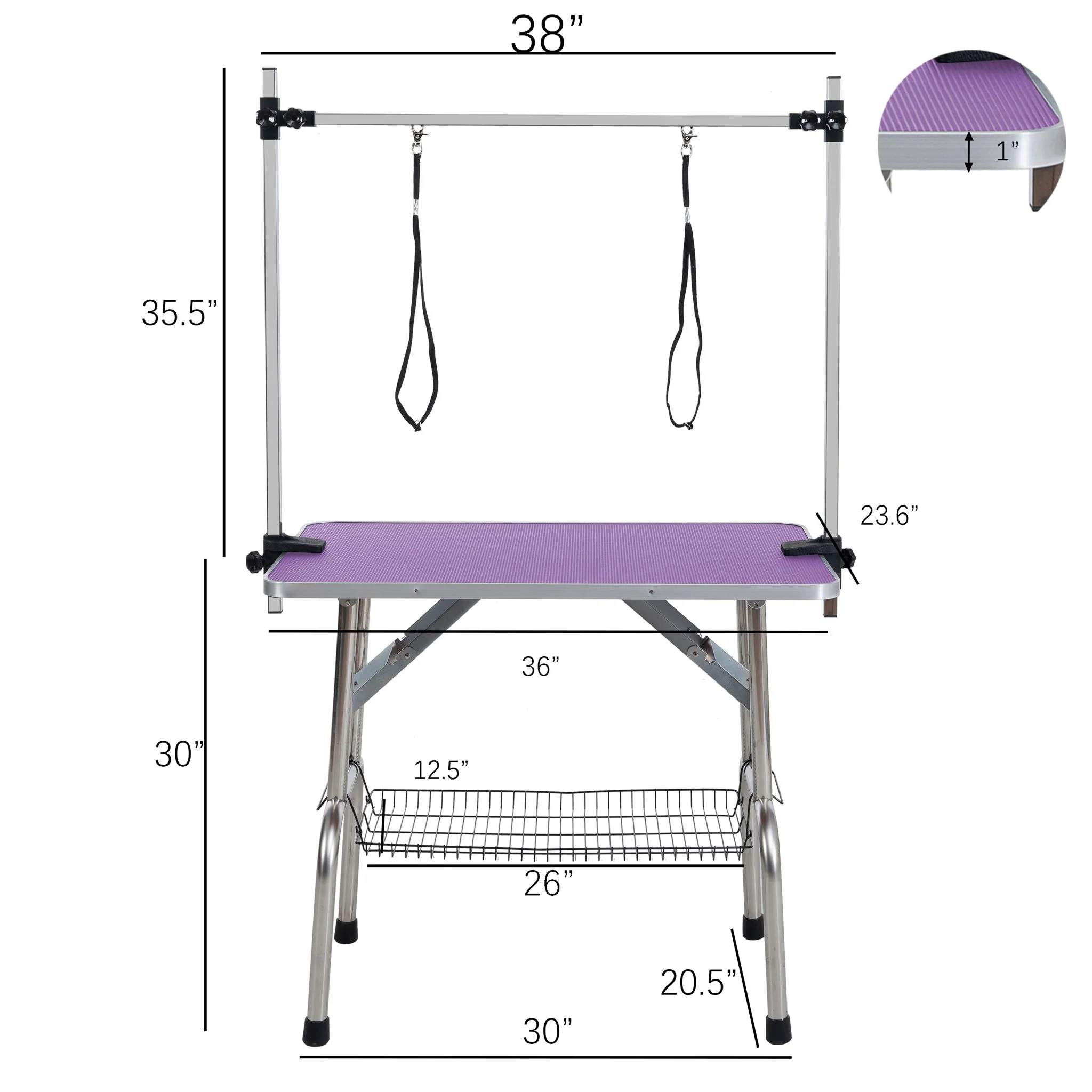 Folding Dog Pet Grooming Table Stainless Steel Frame Rubber Mat On Board With Adjustable Arm And Clamps Pet Dog Cat Grooming Table - Image 36