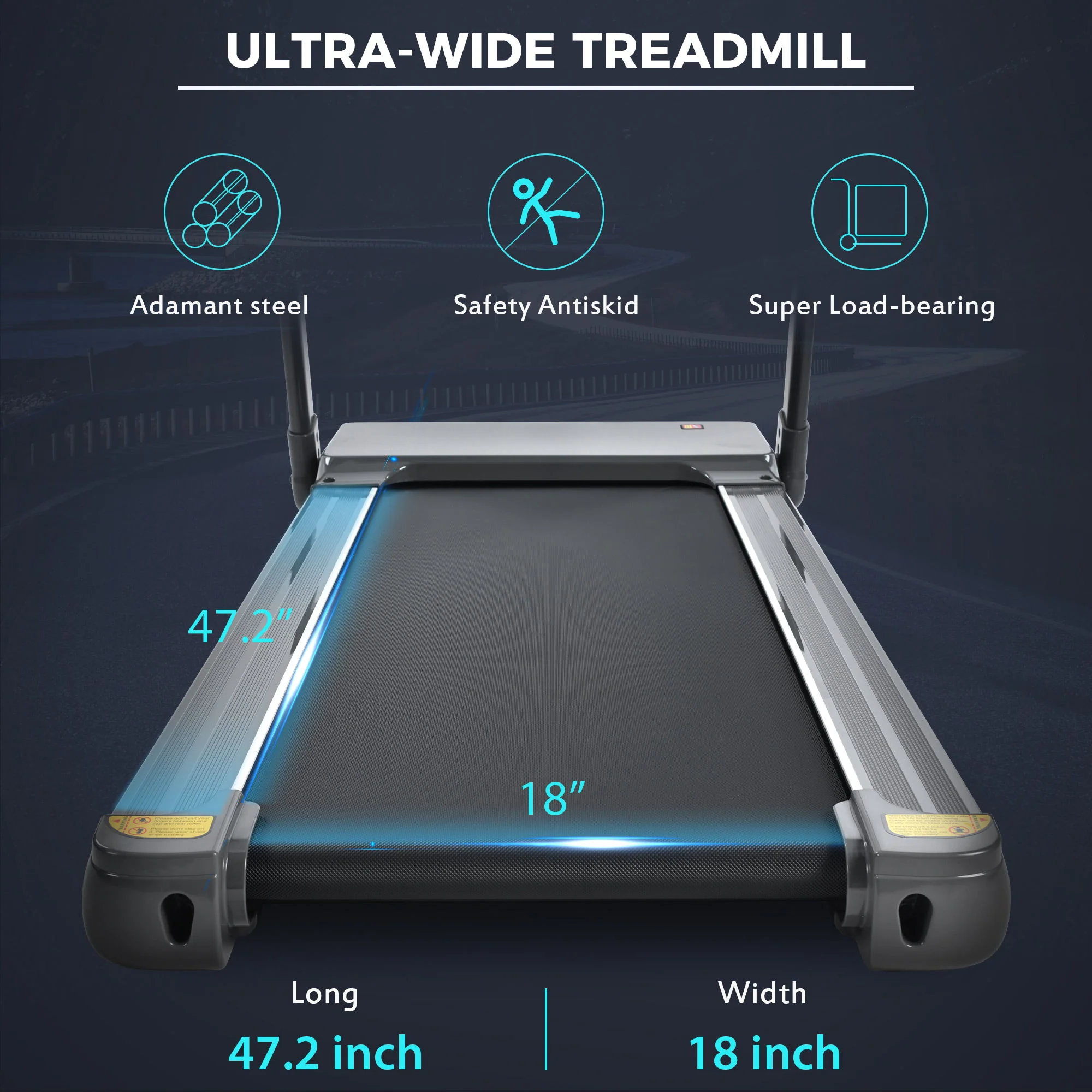 Folding Electric 3.5Hp Treadmill Medium Running Machine Motorised Gym 330Lb, Portable Compact Treadmill Foldable For Home Gym Fitness Workout Jogging Walking, Electric Motorized Power 14Km / H - Gray - Image 3