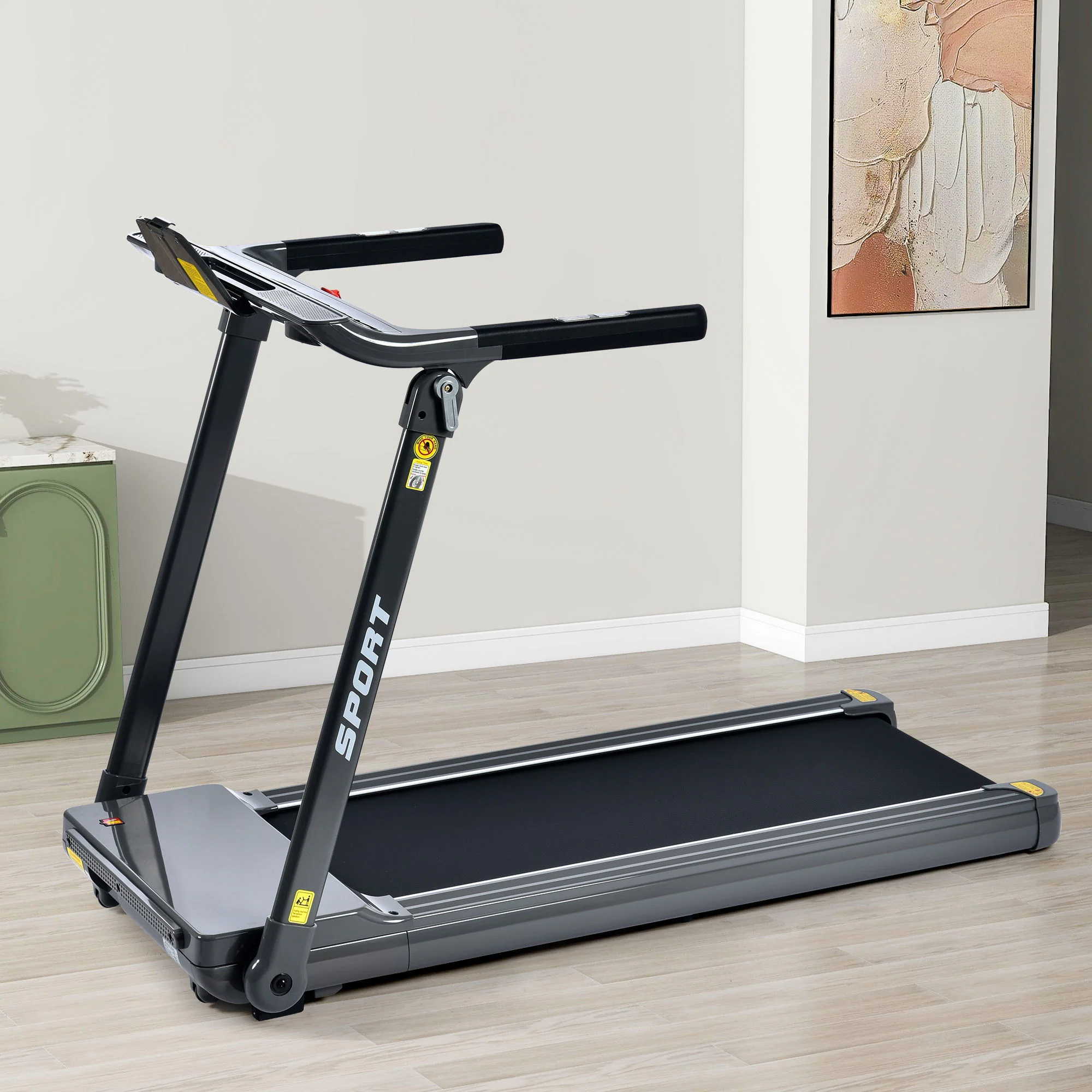 Folding Electric 3.5Hp Treadmill Medium Running Machine Motorised Gym 330Lb, Portable Compact Treadmill Foldable For Home Gym Fitness Workout Jogging Walking, Electric Motorized Power 14Km / H - Gray - Image 4