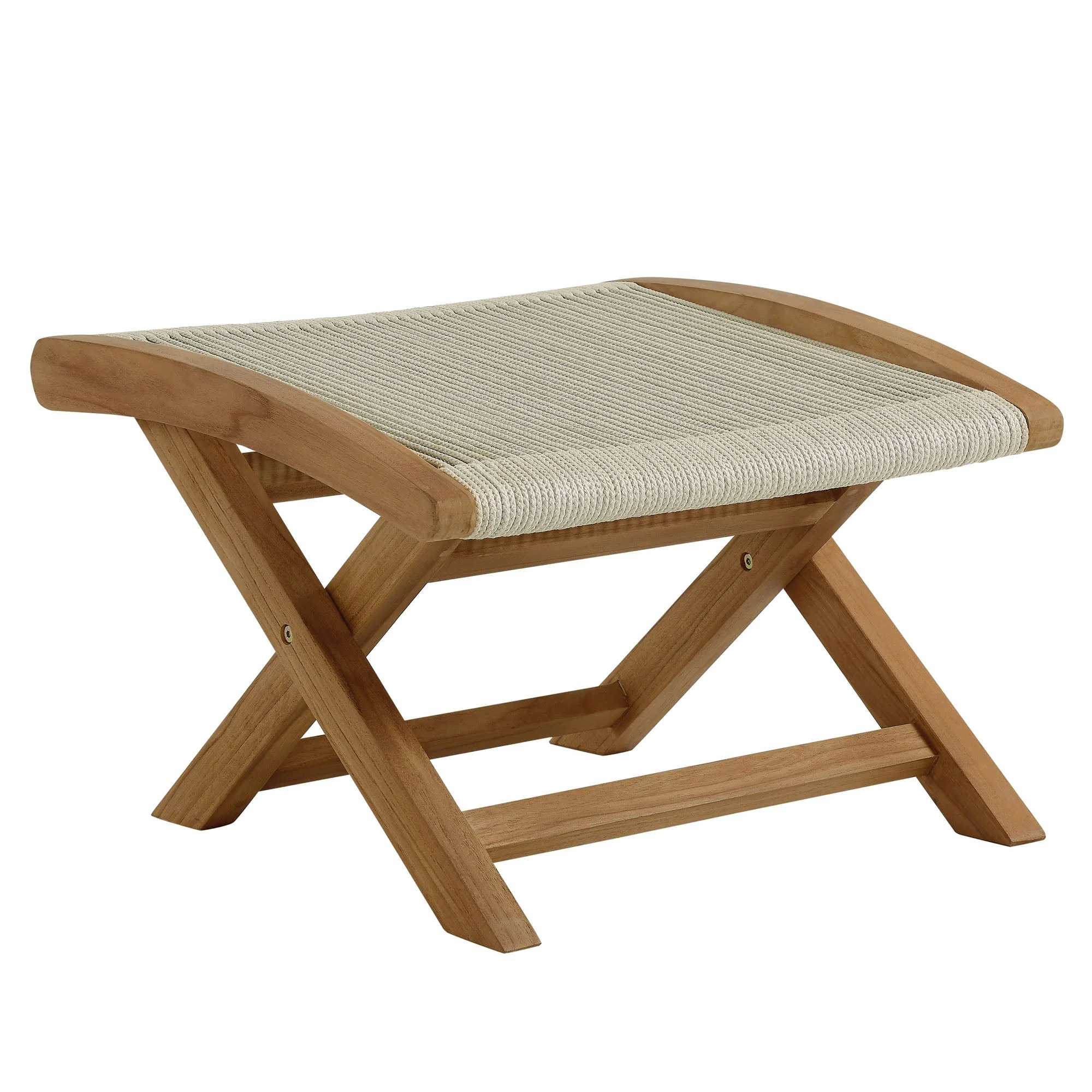 Folding Outdoor Ottoman with Teak Frame and Rope Weave, Portable Seating - Image 10