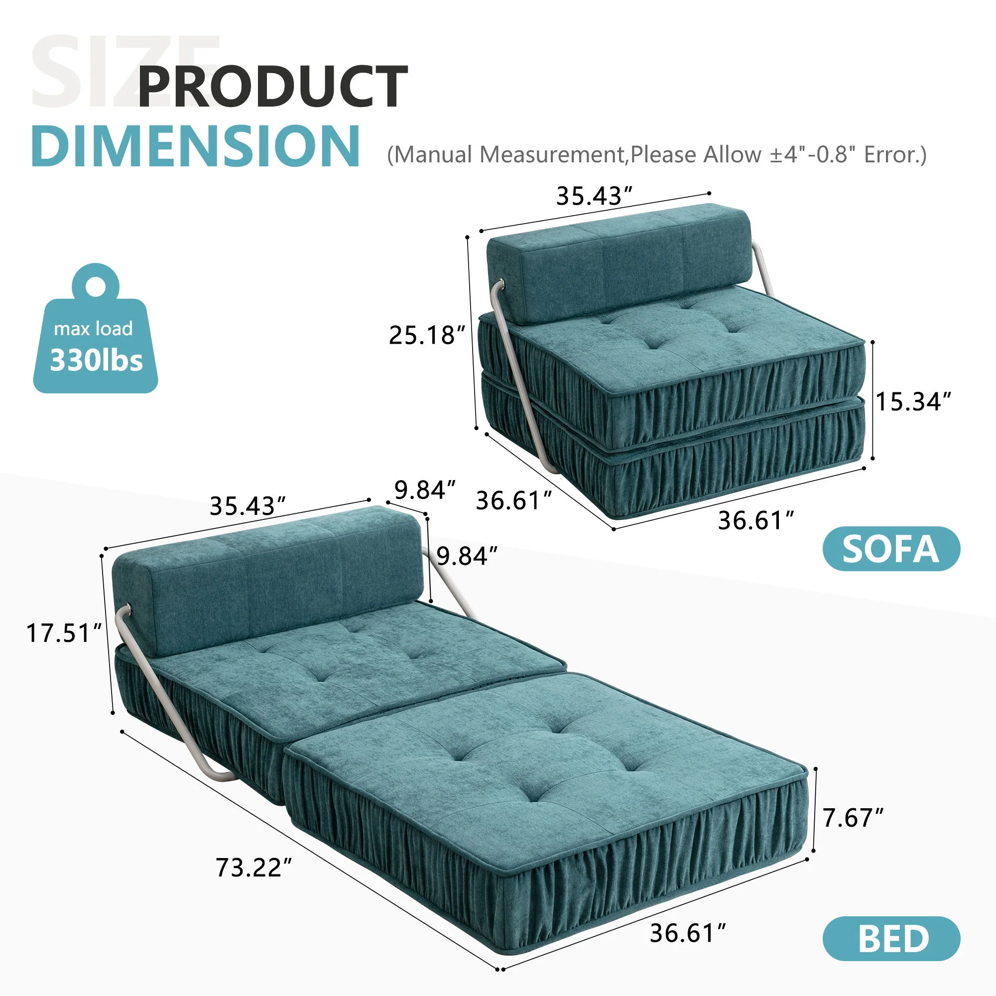 Folding Sofa With Removable Back Cushion, Convertible Futon Sleeper Chair - Image 11
