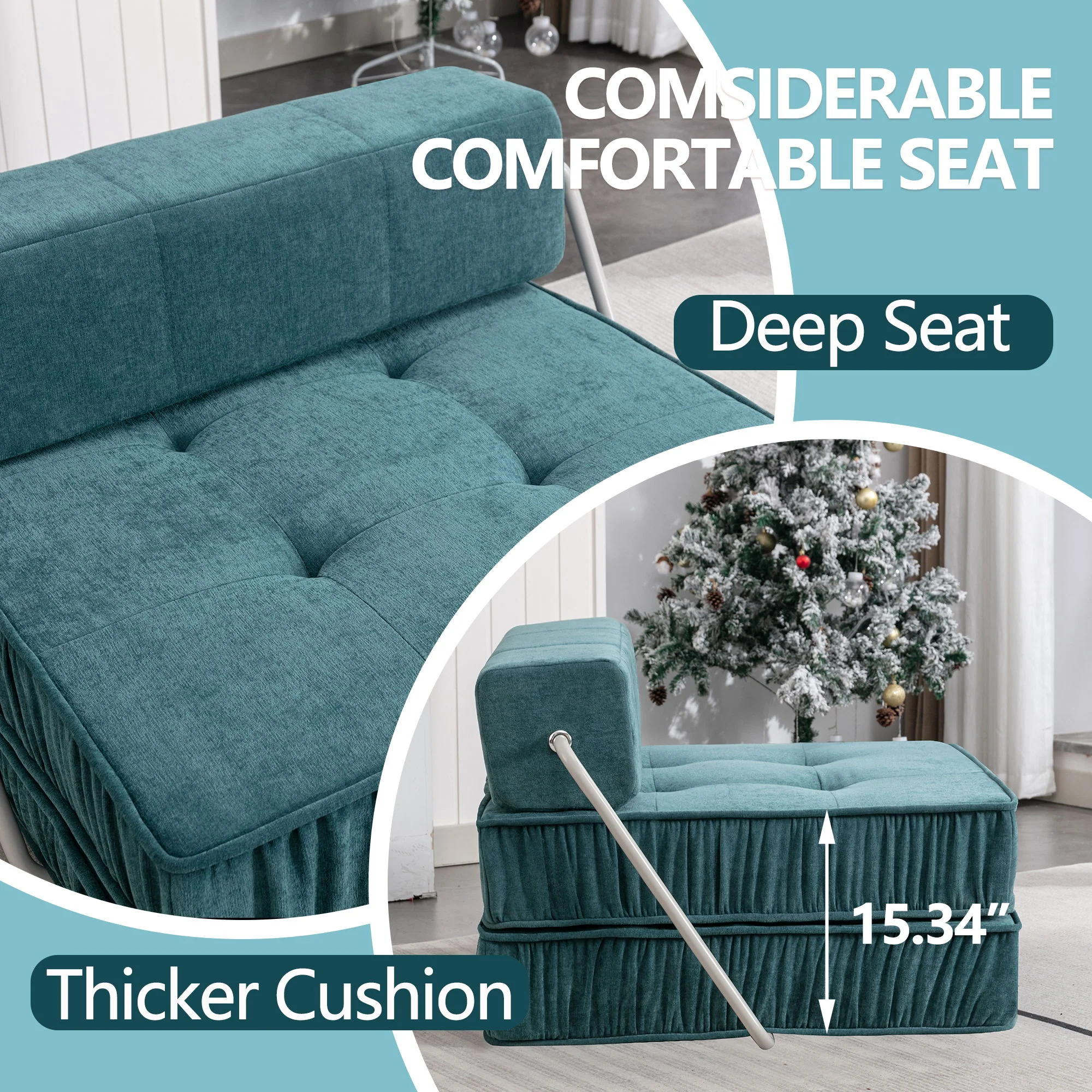 Folding Sofa With Removable Back Cushion, Convertible Futon Sleeper Chair - Image 14