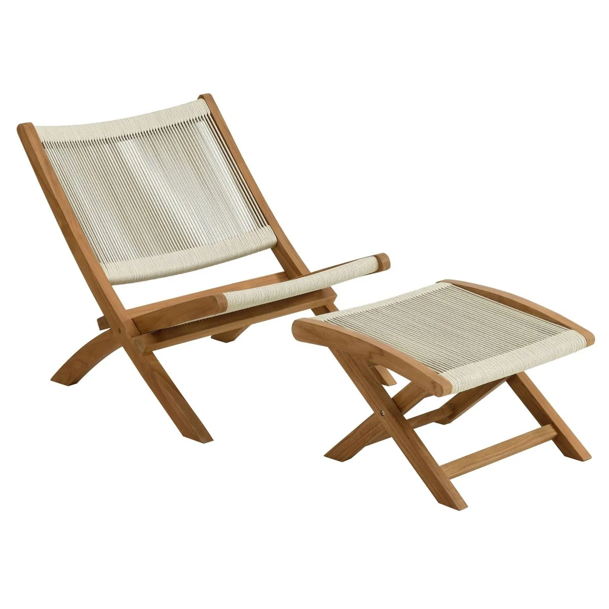 Folding Teak Outdoor Lounge Chair and Ottoman Set for Patio and Deck Seating - Image 14