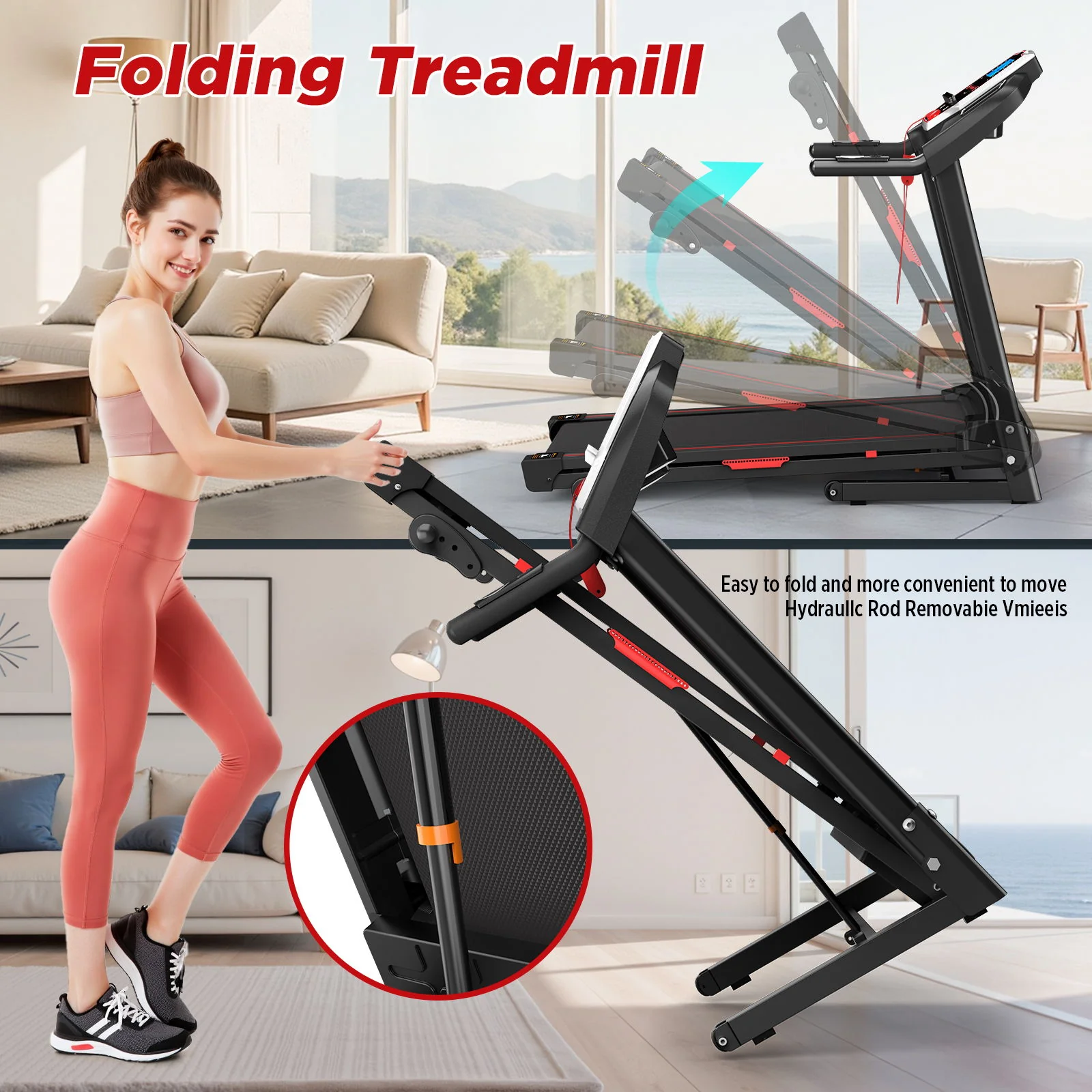 Folding Treadmills For Home - 3.5Hp Portable Foldable With Incline, Electric Treadmill For Running Walking Jogging Exercise With 12 Preset Programs, Indoor Workout Training Space Save Apartment, App - Black - Image 4
