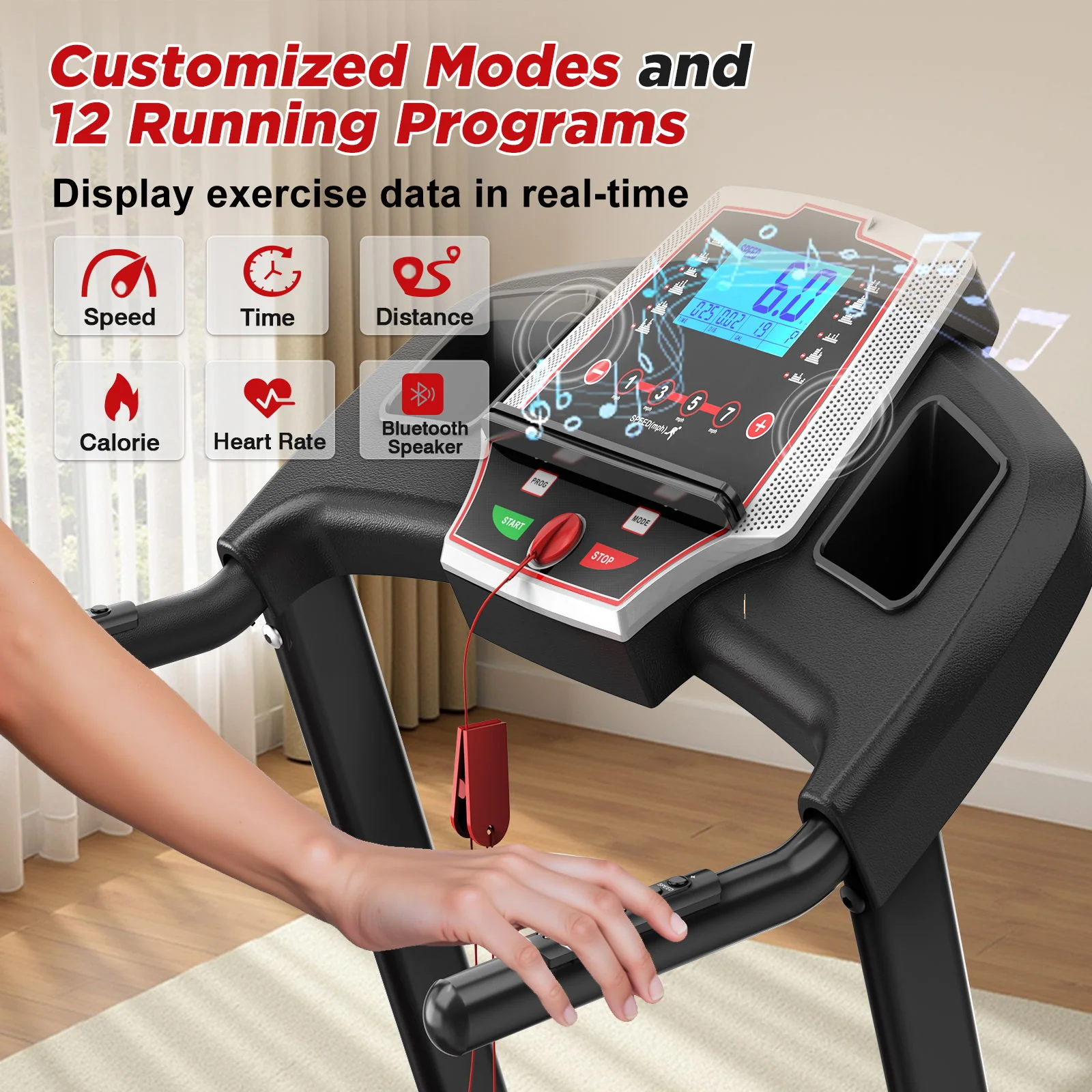 Folding Treadmills For Home - 3.5Hp Portable Foldable With Incline, Electric Treadmill For Running Walking Jogging Exercise With 12 Preset Programs, Indoor Workout Training Space Save Apartment, App - Black - Image 6