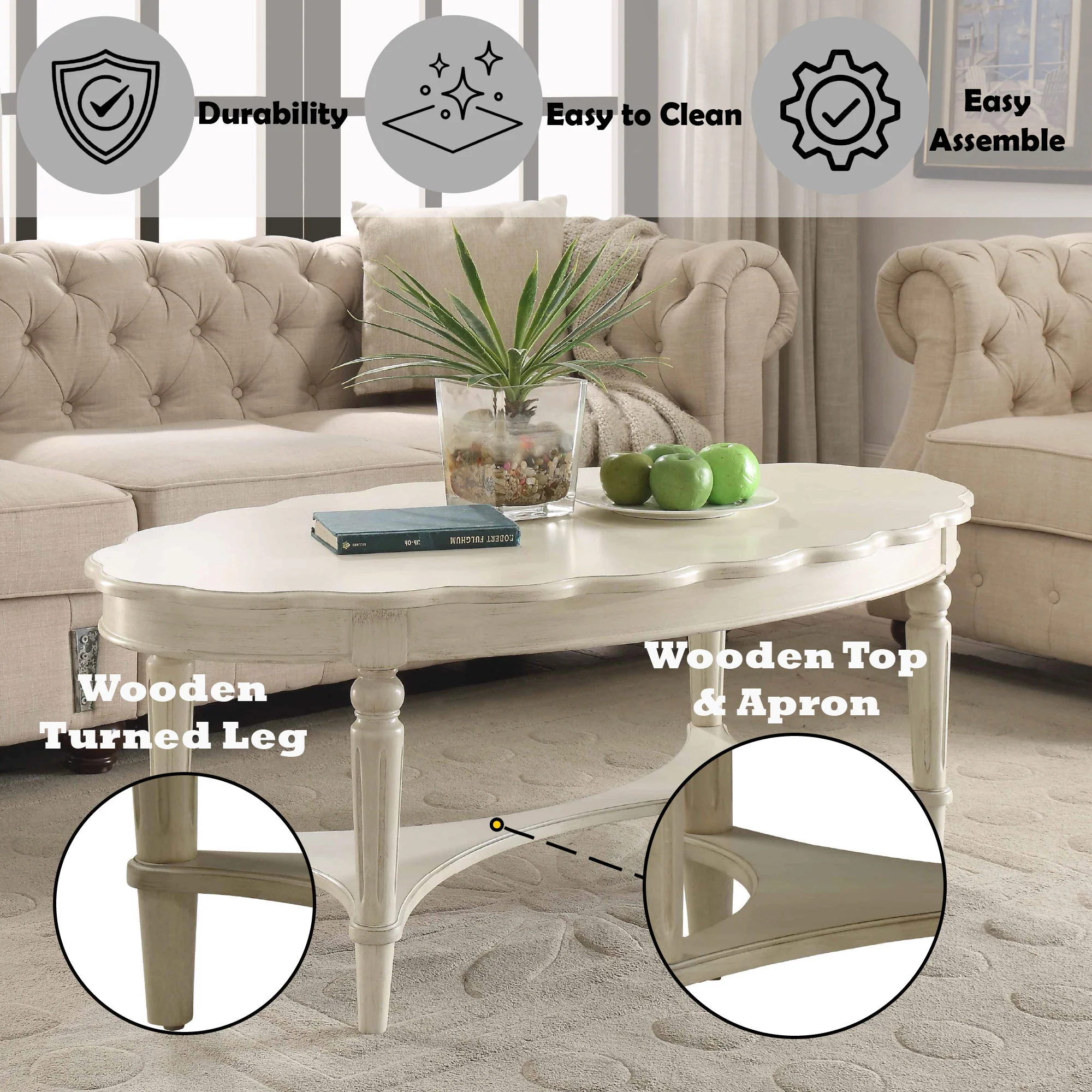 Fordon - French Antique Coffee Table - Ivory - Image 4
