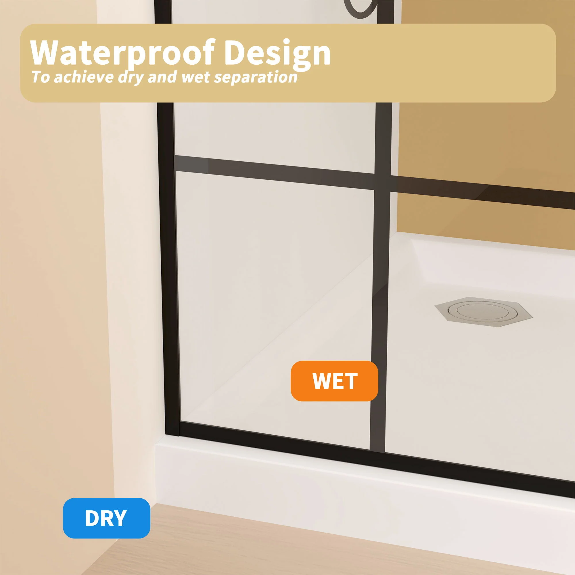Framed Glass Shower Screen - Matte Black - Image 2