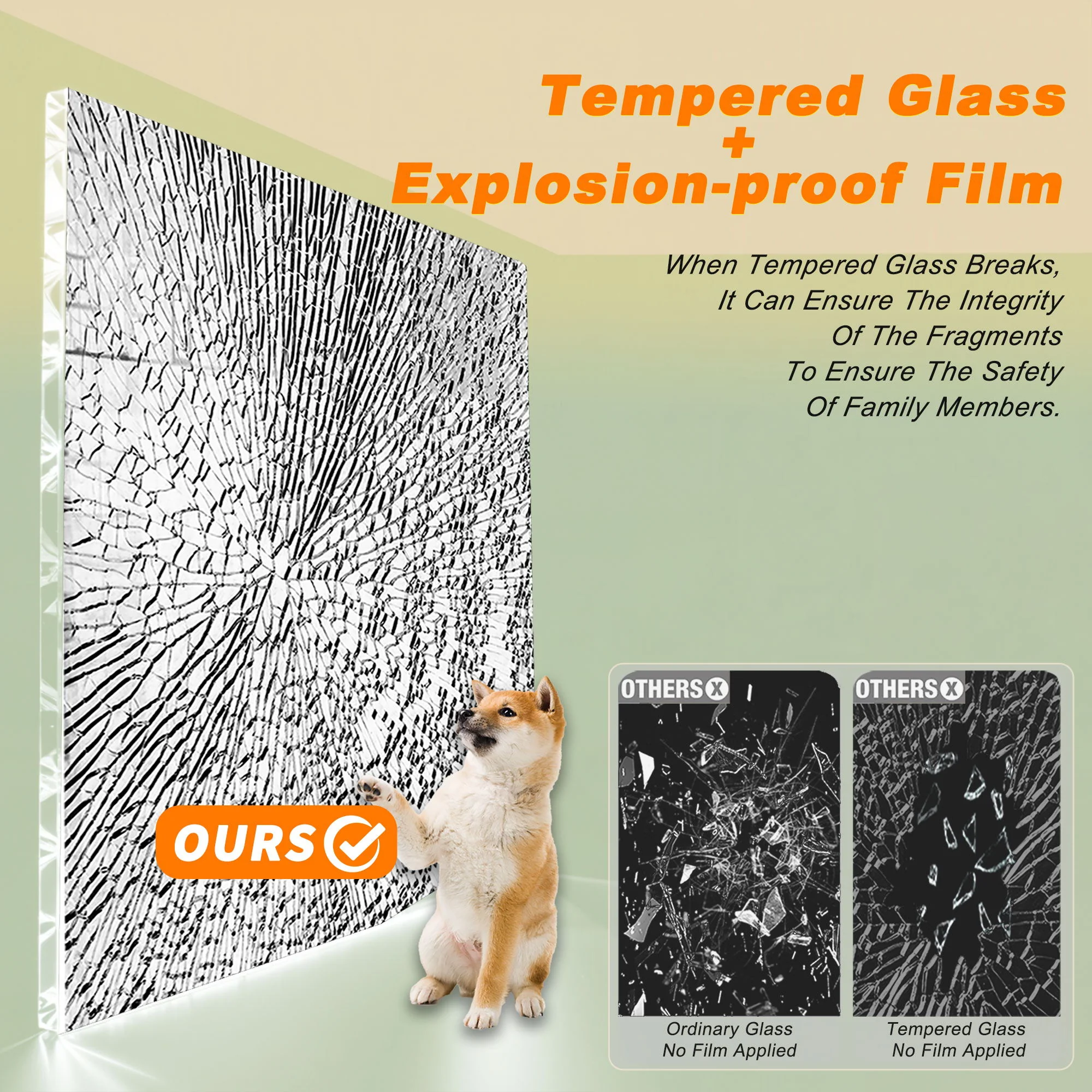 Frameless Double Sliding Shower Door, Tempered Glass, Explosion Proof Film, Square Tube Track - Brushed Gold - Image 7