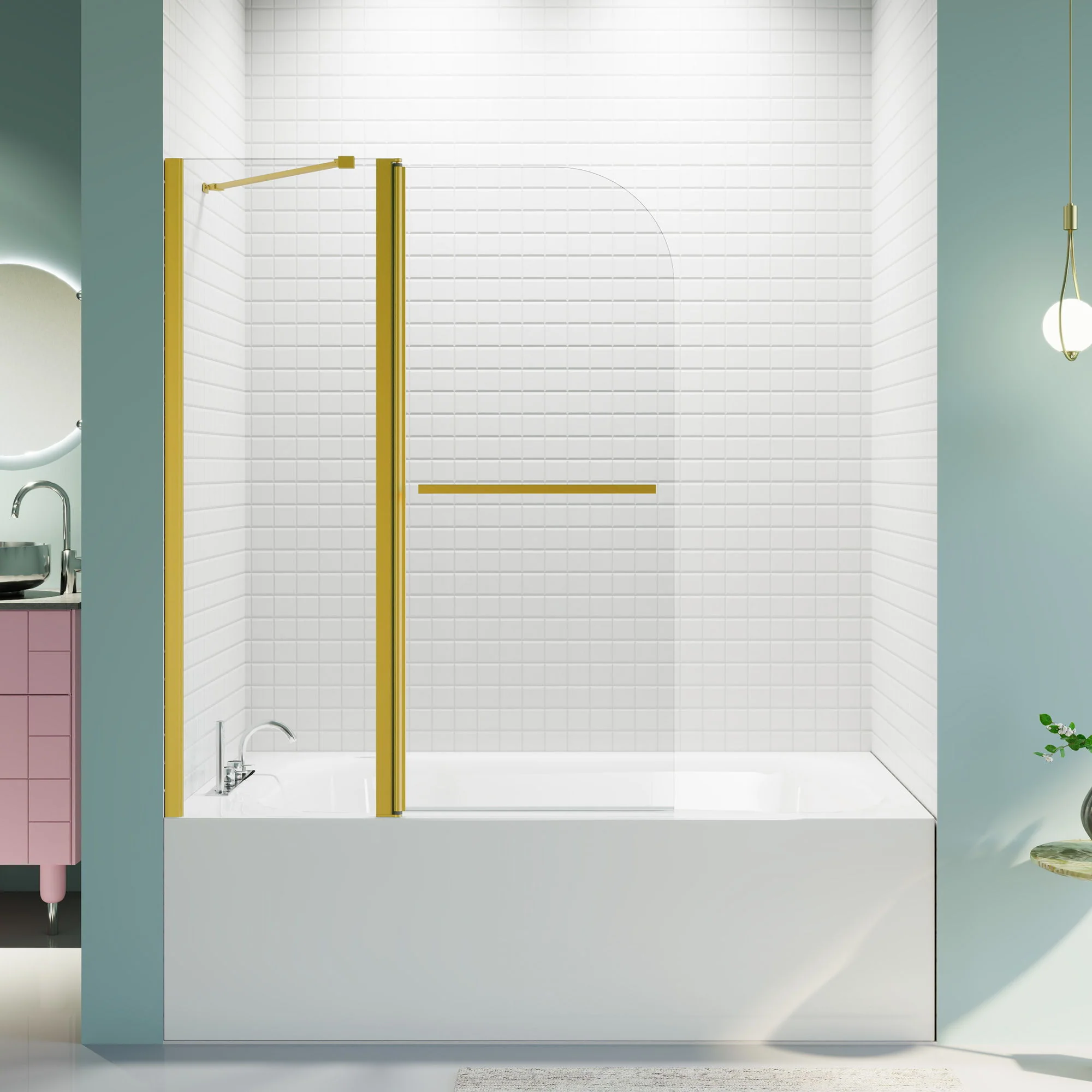 Frameless Folding Shower Doors For Bathtub With Pivot Tub Glass Door, 1 / 4" Tempered Glass - Image 8