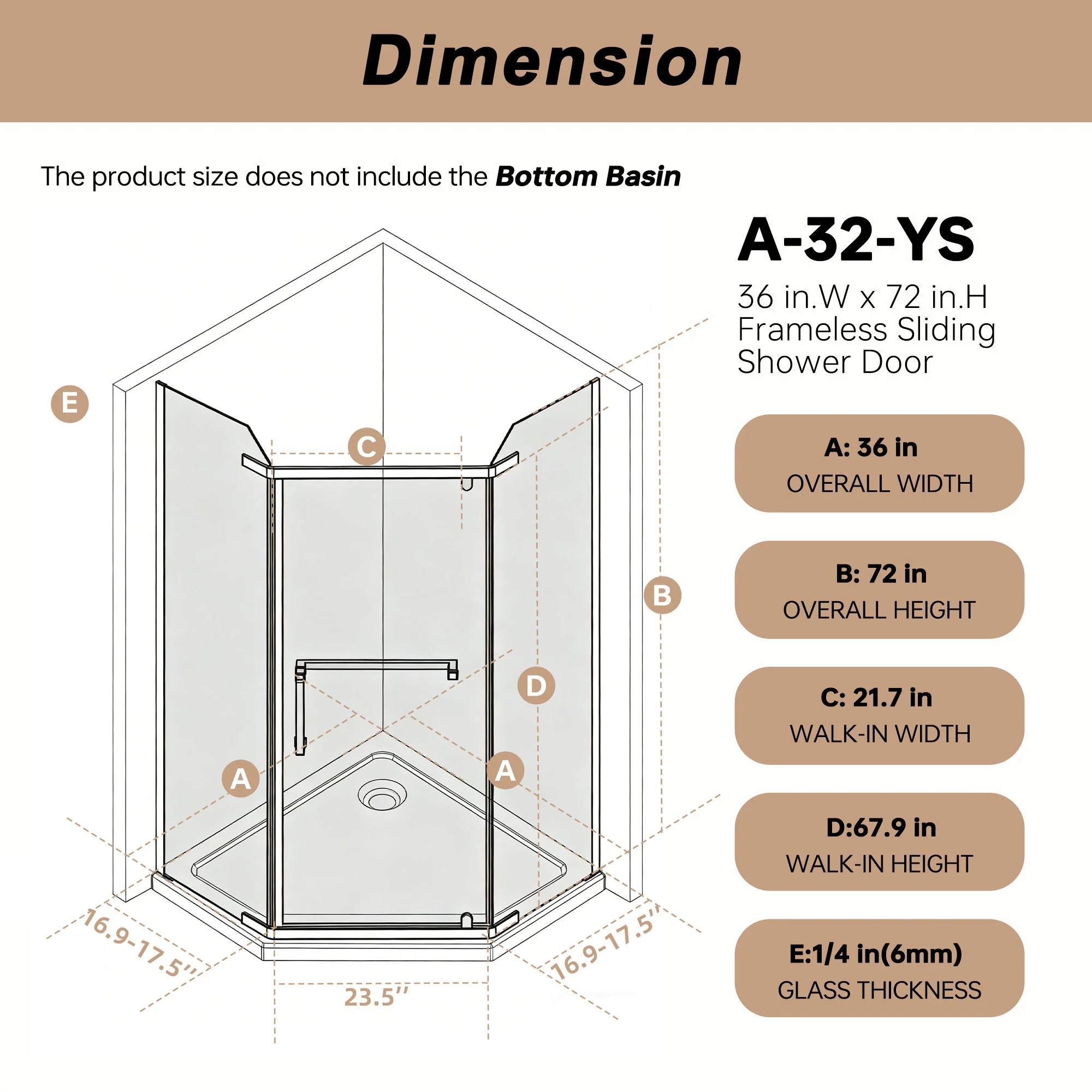 Frameless Neo Angle Shower Door WithTempered Glass - Image 3