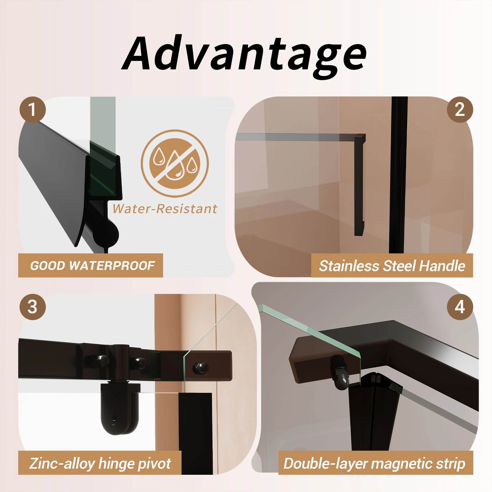 Frameless Neo Angle Shower Door WithTempered Glass - Image 9
