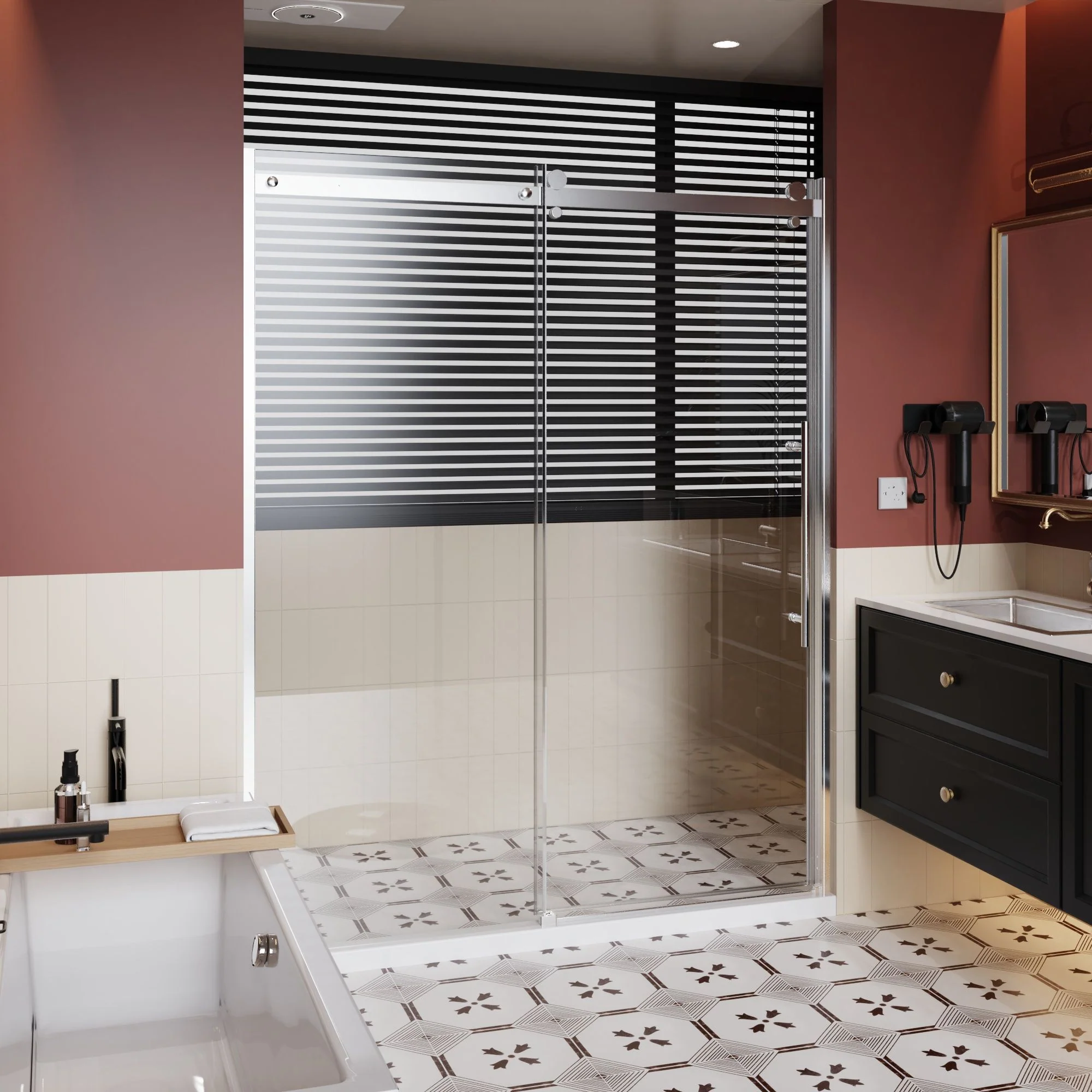 Frameless Shower Door Single Sliding, Adjustable Zinc Roller Rail - Chrome - Image 2
