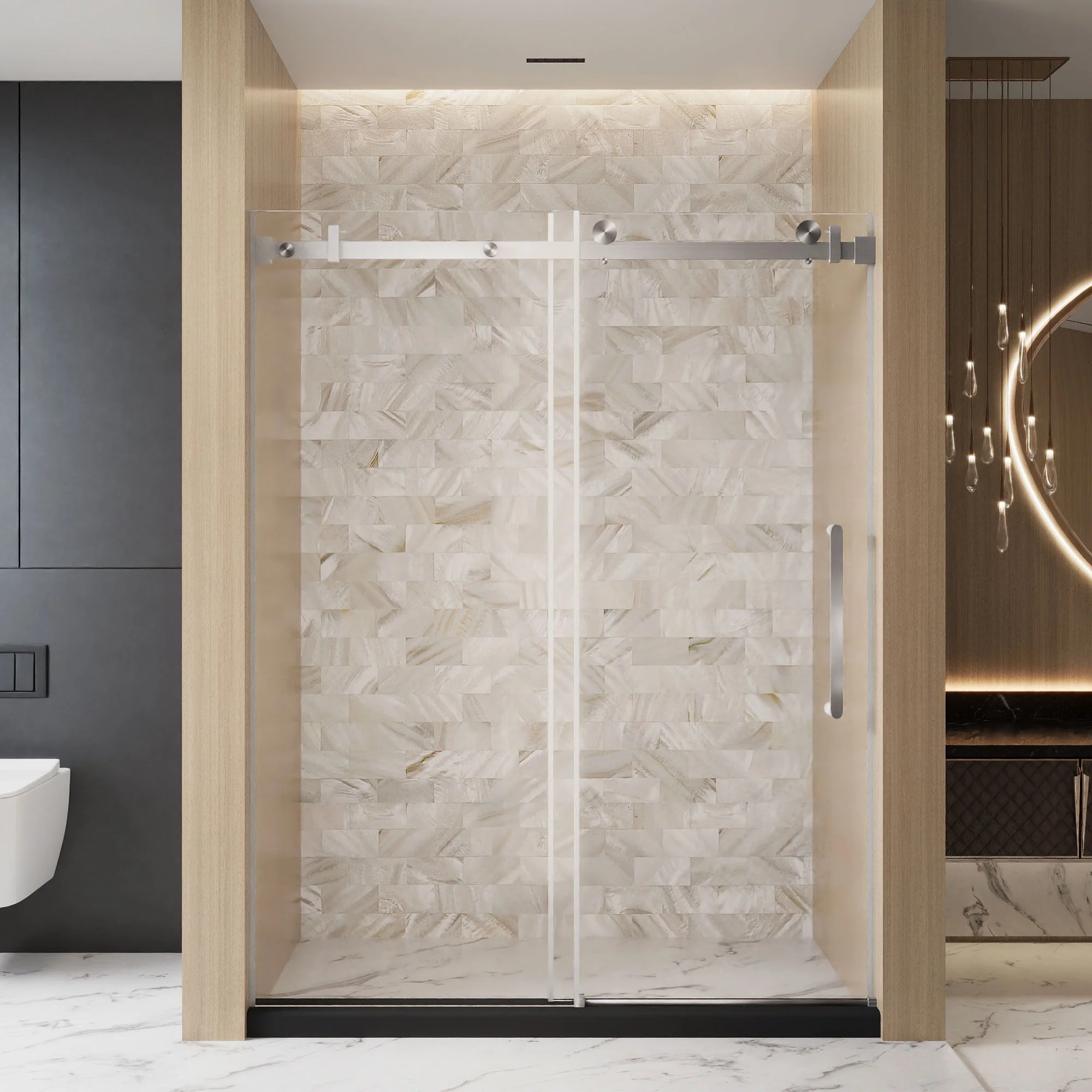 Frameless Single Sliding Shower Door & Handle And Square Tube Track - Image 18