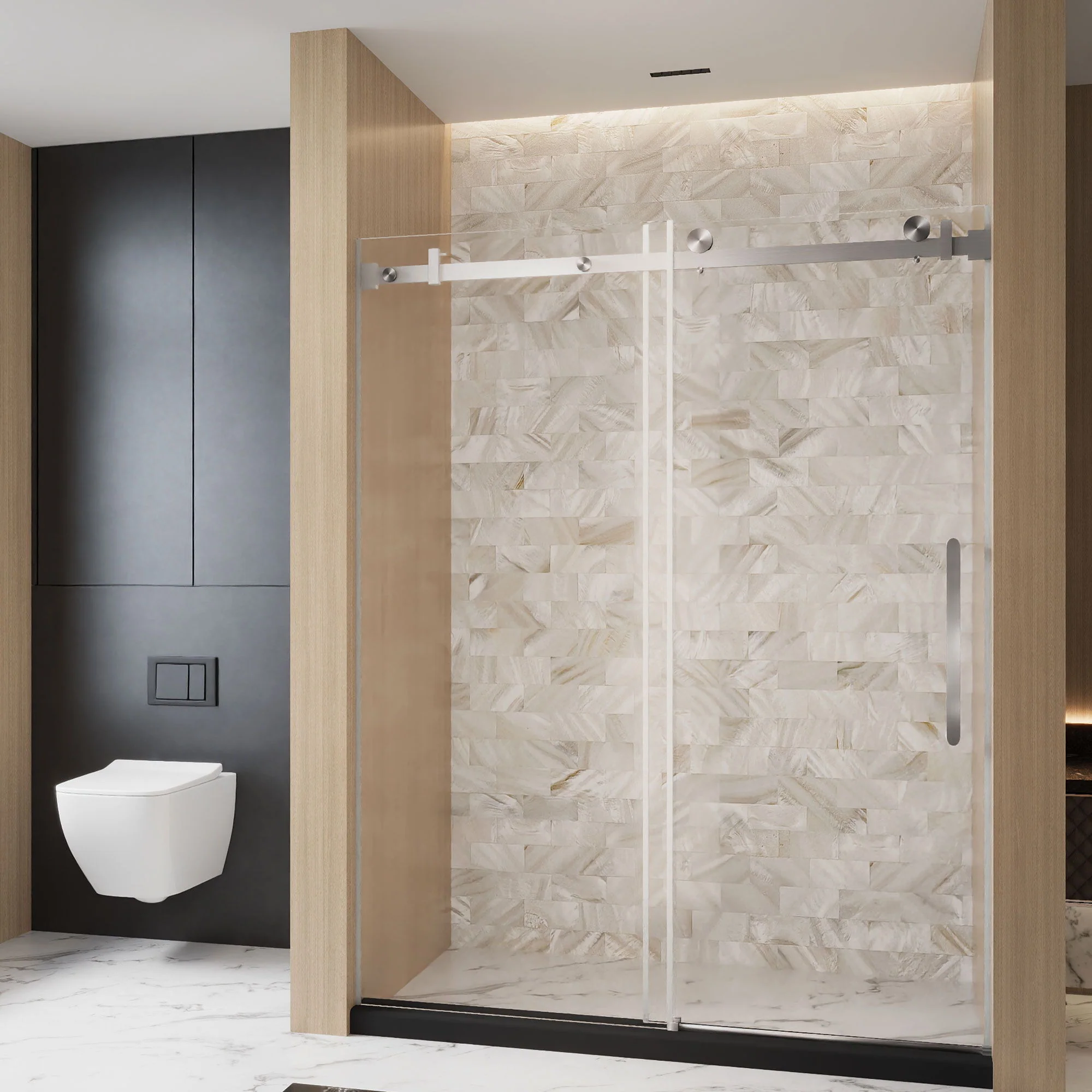 Frameless Single Sliding Shower Door & Handle And Square Tube Track - Image 5