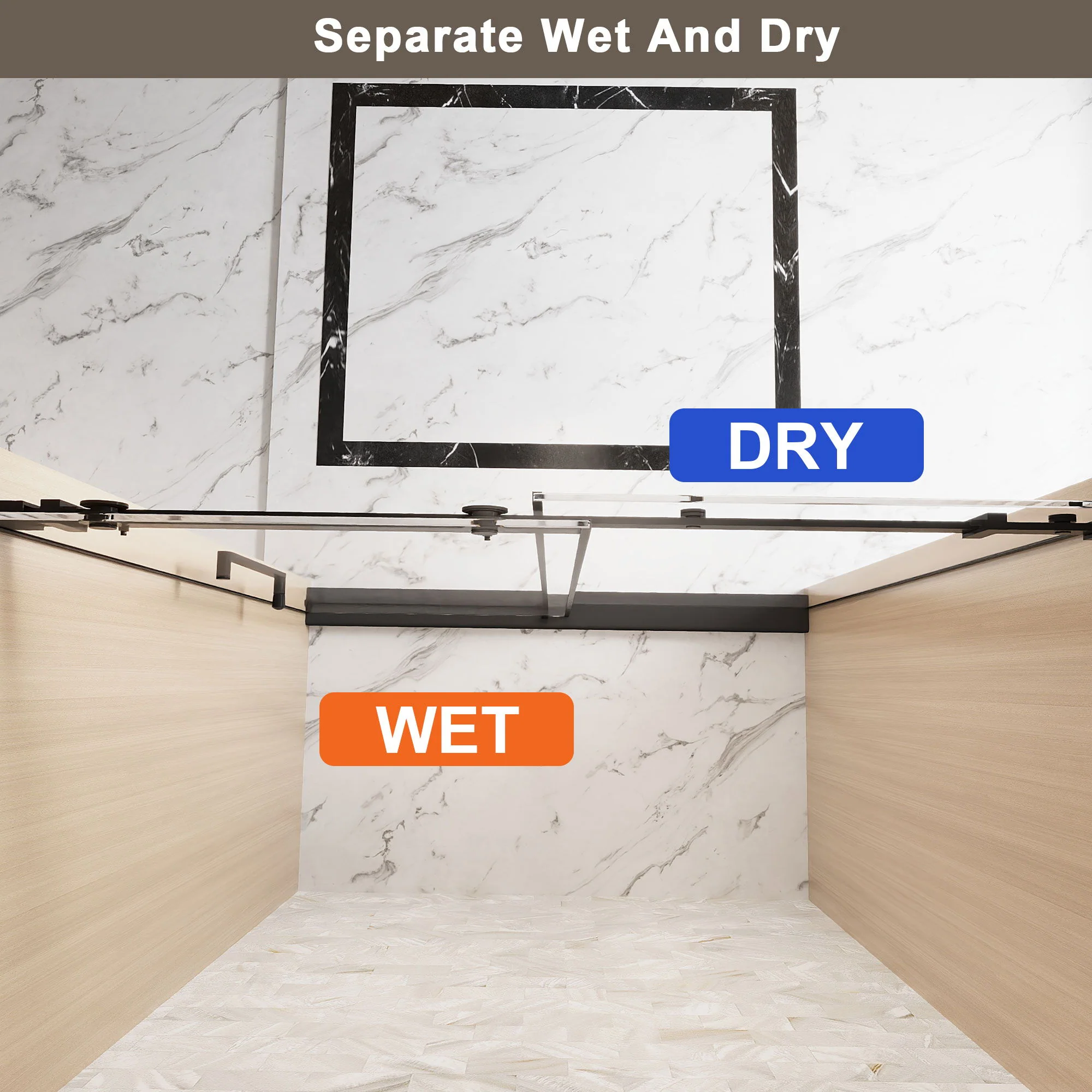 Frameless Single Sliding Shower Door, Square Tube Track - Image 4
