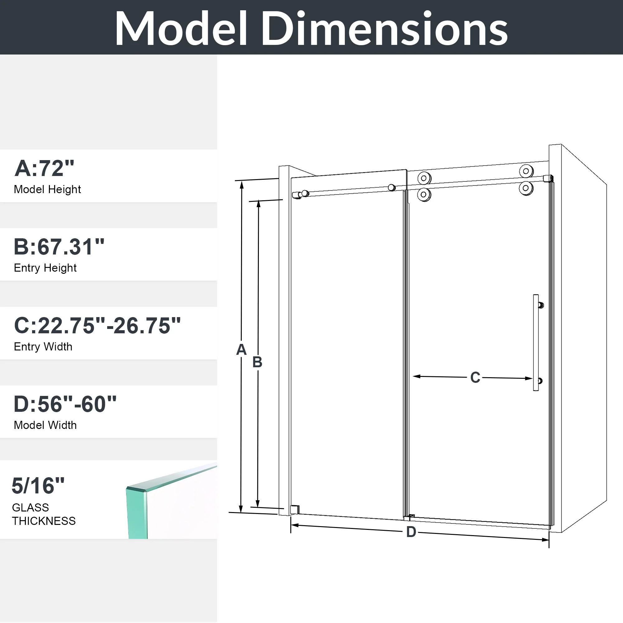 Frameless Single Sliding Shower Door With Clear Tempered Glass - Image 25
