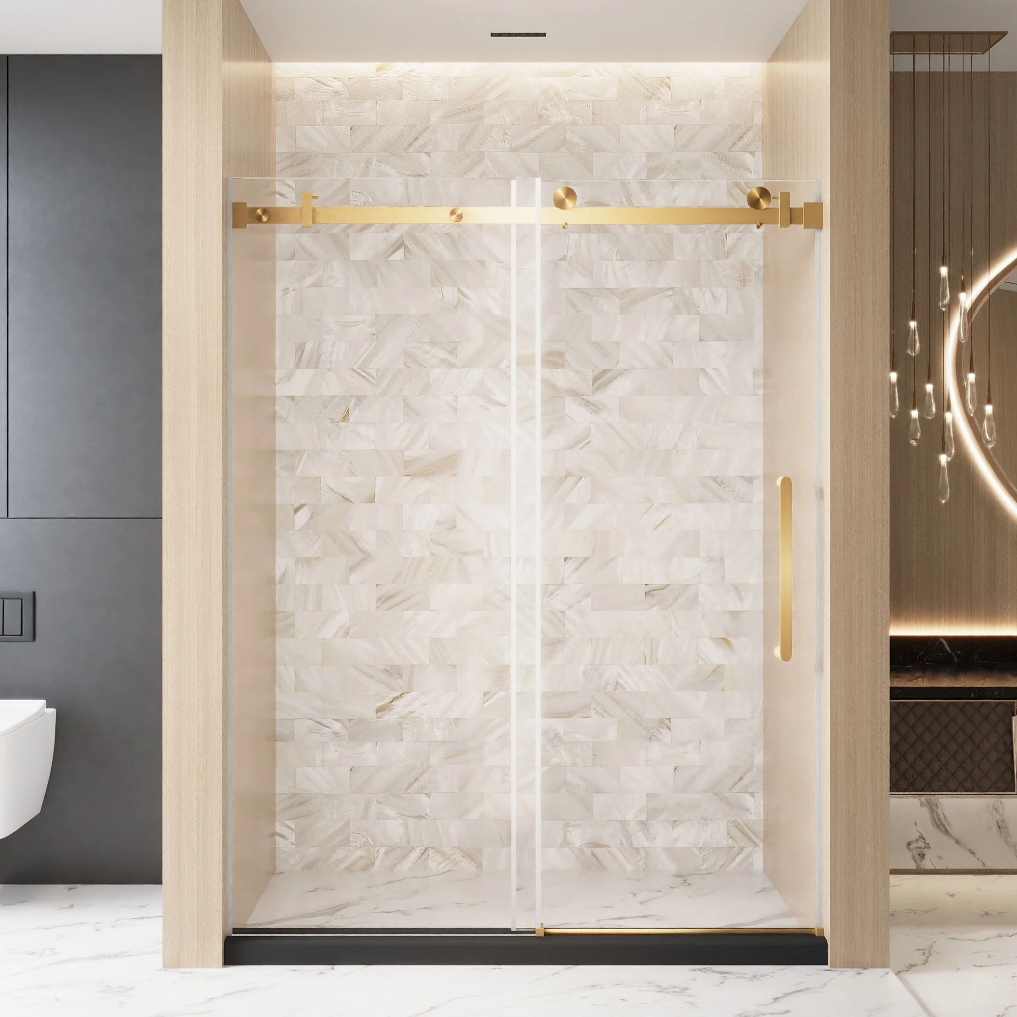 Frameless Single Sliding Shower Door With Handle And Square Tube Track - Image 6