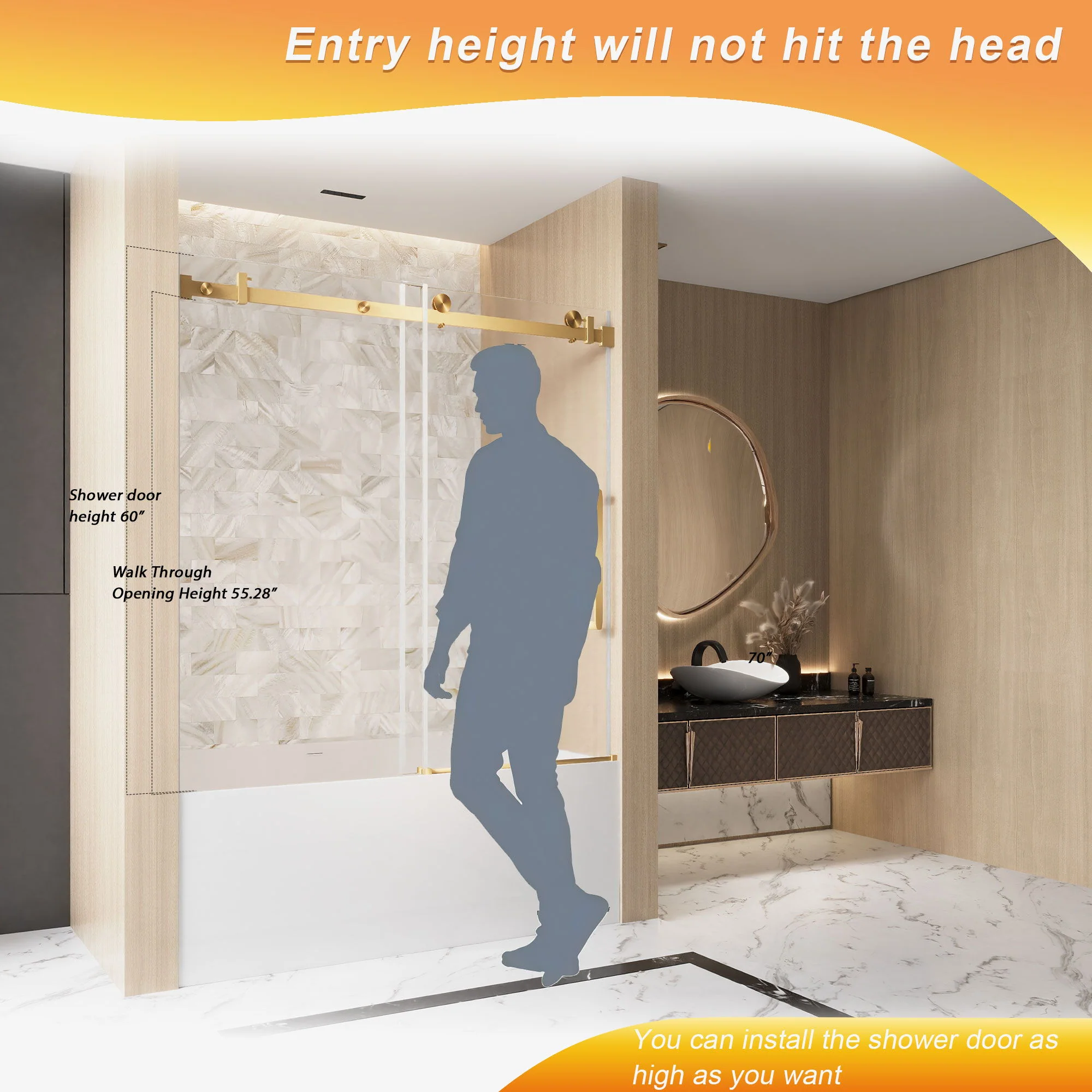 Frameless Single Sliding Shower Door With Handle And Square Tube Track - Image 8