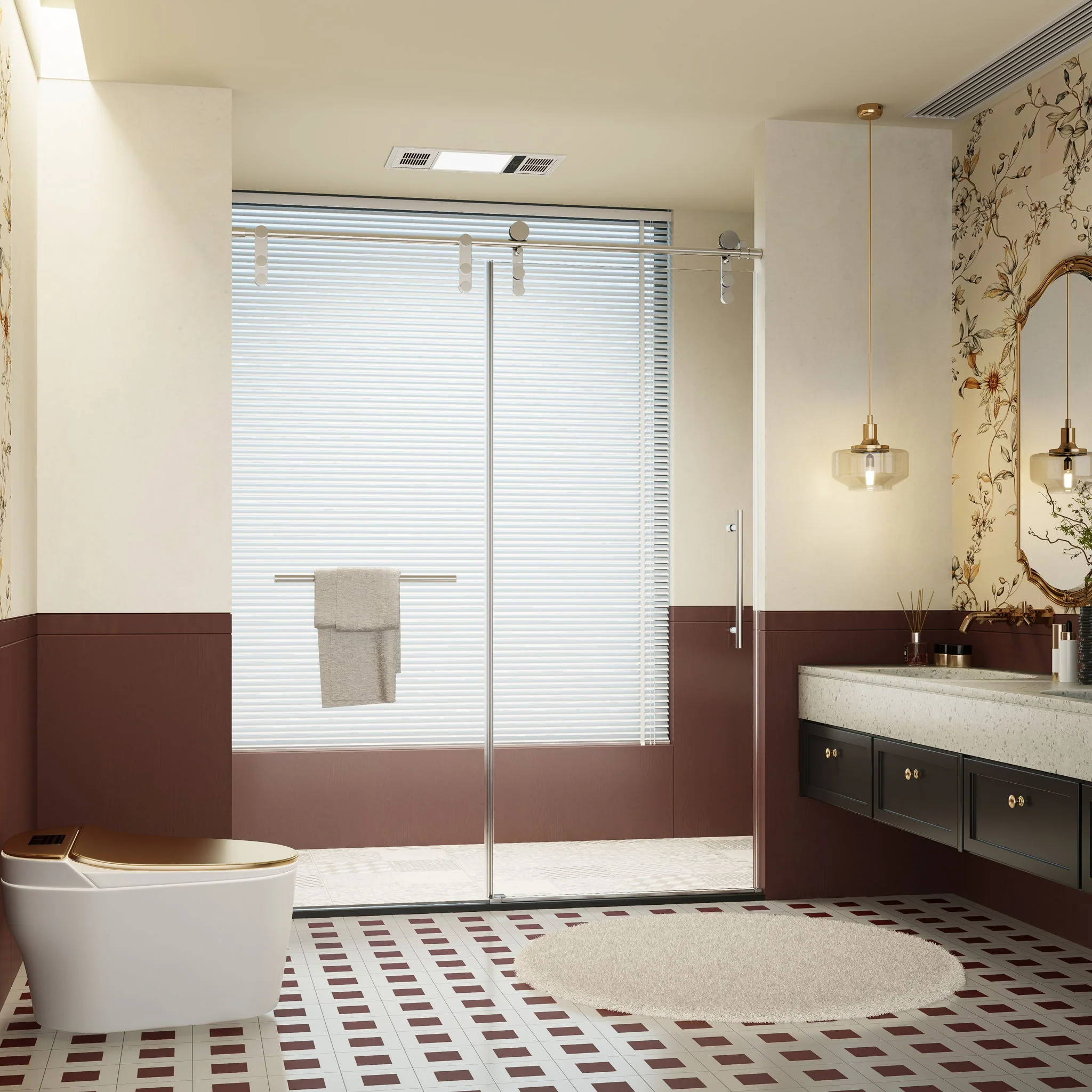 Frameless Single Sliding Shower Doors With Towel Rail & Handle - Image 37