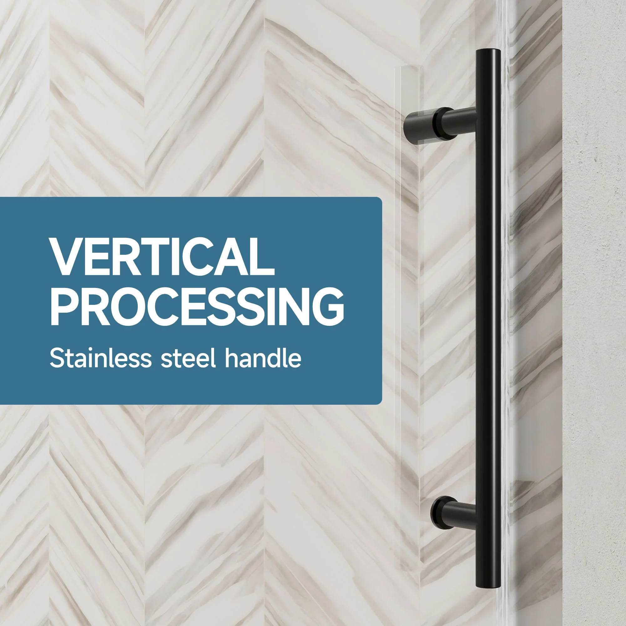 Frameless Single Sliding Soft Close Shower Door, 5 / 16" Clear Nano Coated Tempered Glass And 304 Stainless Steel Handle - Matte Black - Image 8