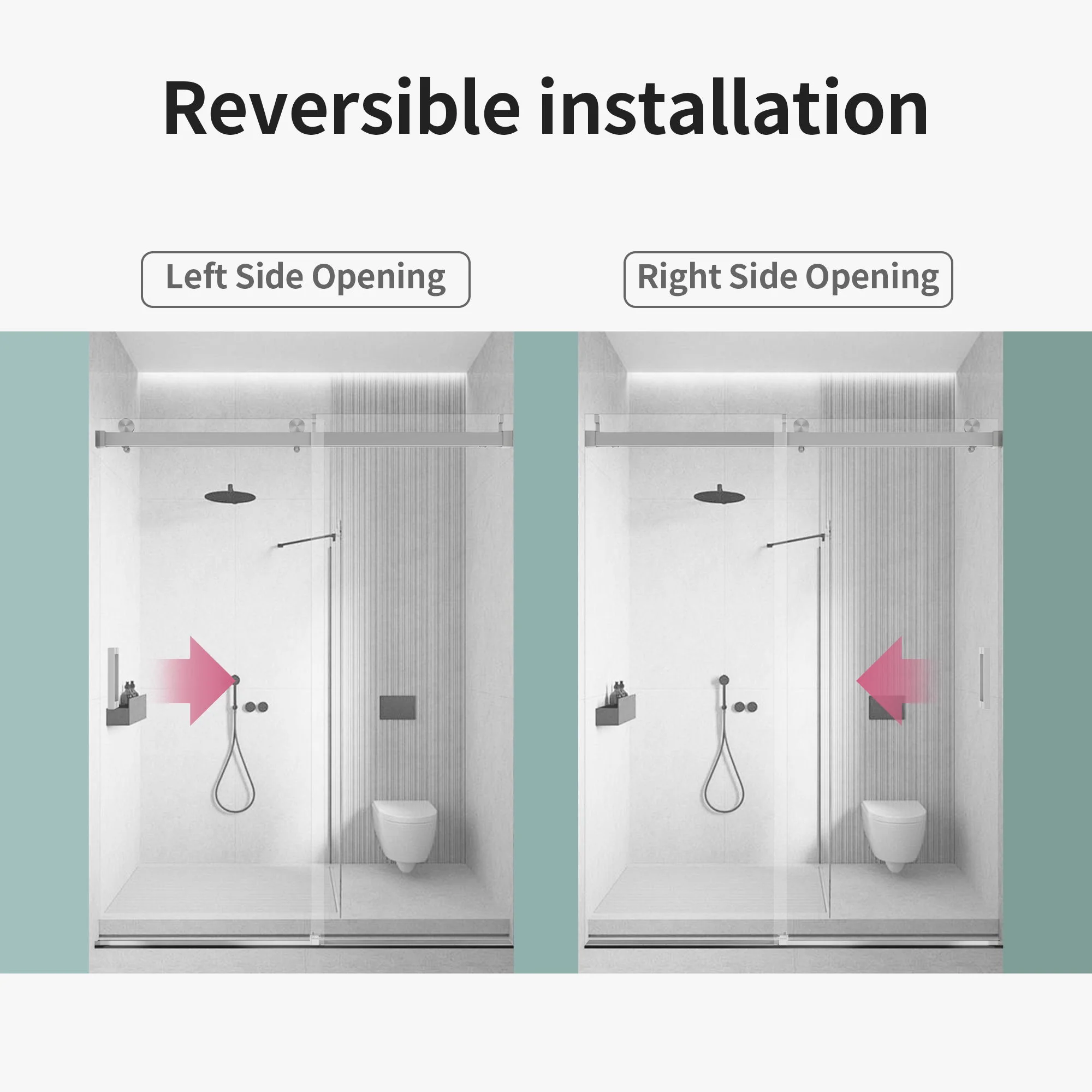 Frameless Single Sliding Soft Close Shower Doors, 3 / 8" Tempered Glass Reversible Installatio - Image 21