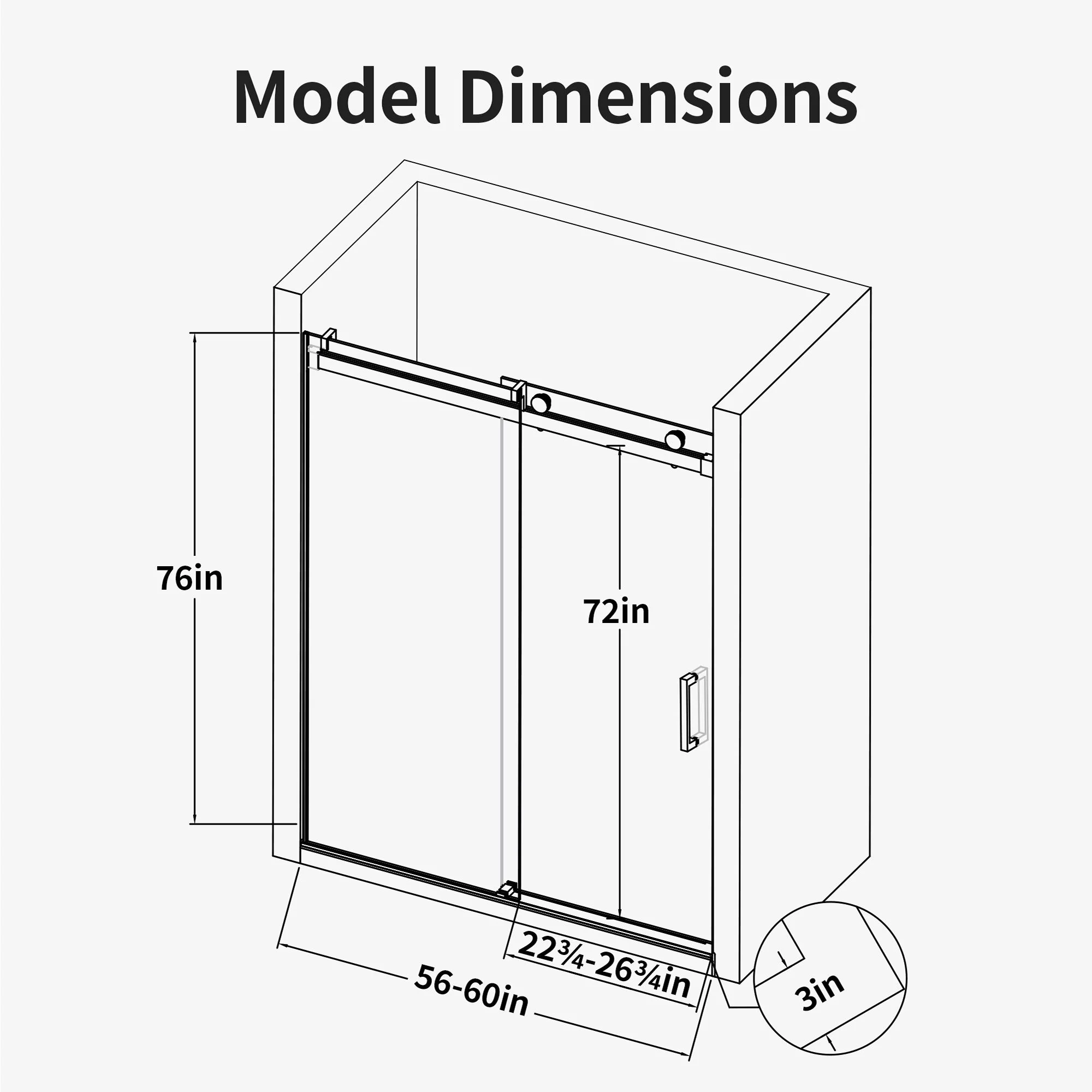 Frameless Single Sliding Soft Close Shower Doors, 3 / 8" Tempered Glass Reversible Installatio - Image 28