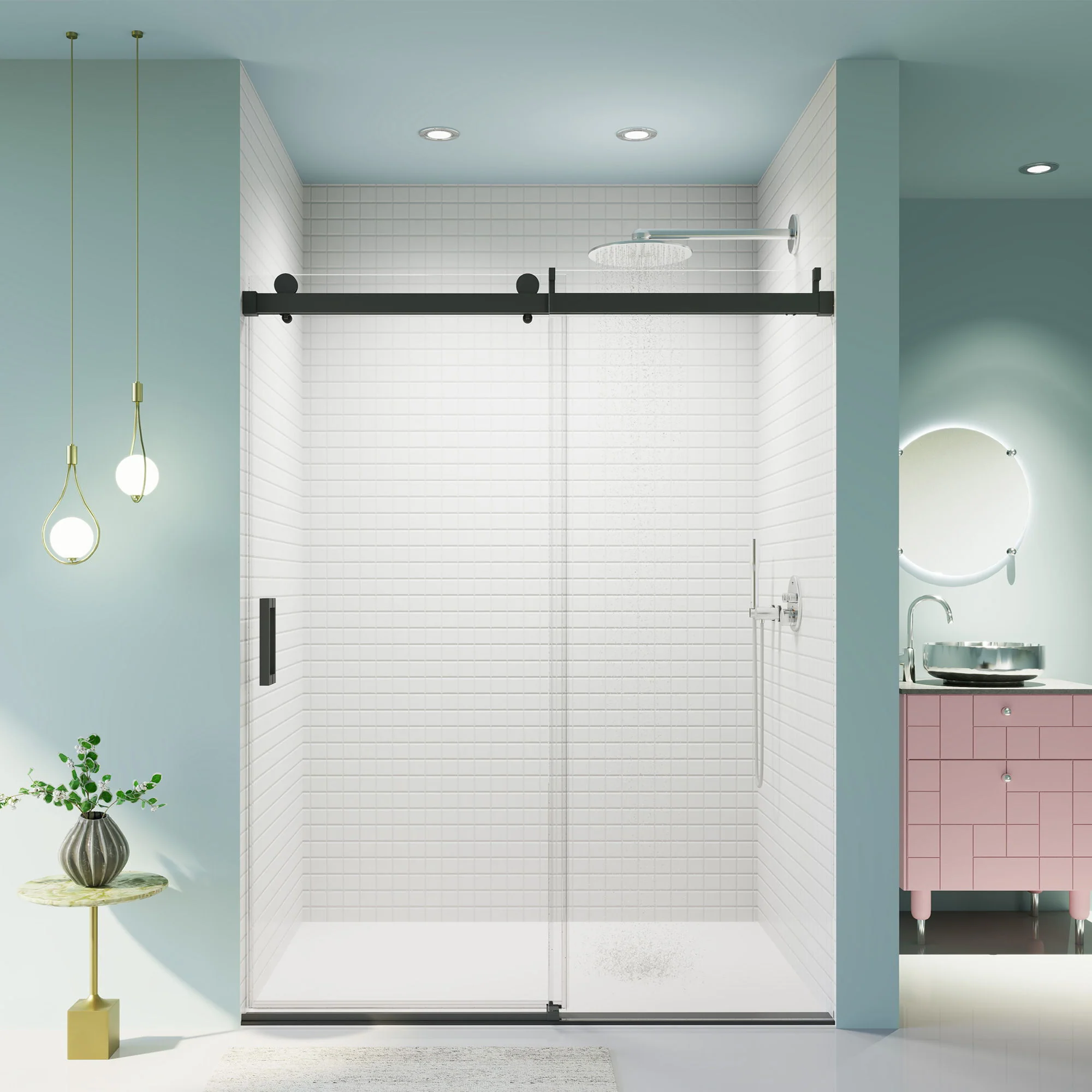Frameless Single Sliding Soft Close Shower Doors, 3 / 8" Tempered Glass Reversible Installatio - Image 7