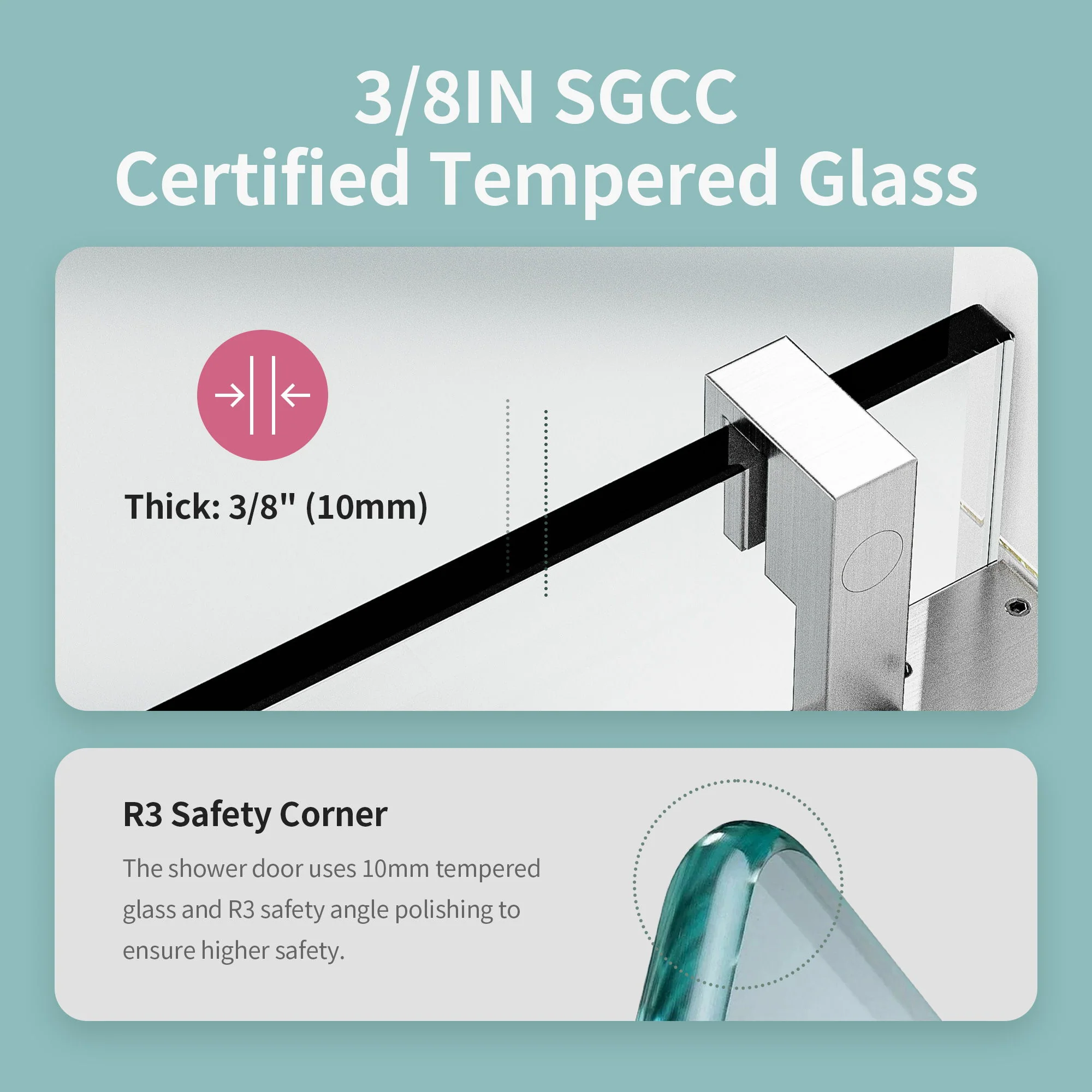 Frameless Sliding Shower Door With Soft- Close, 3 / 8" Tempered Glass - Image 13