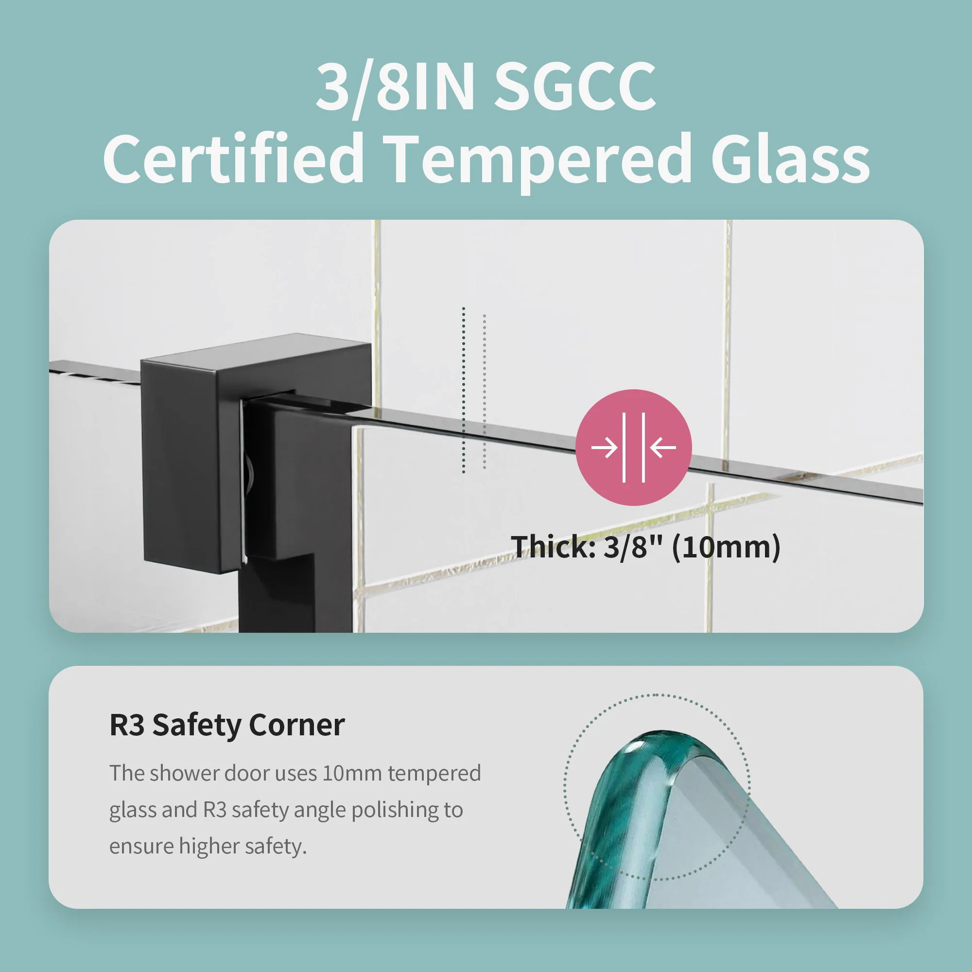 Frameless Sliding Shower Door With Soft- Close, 3 / 8" Tempered Glass - Image 8