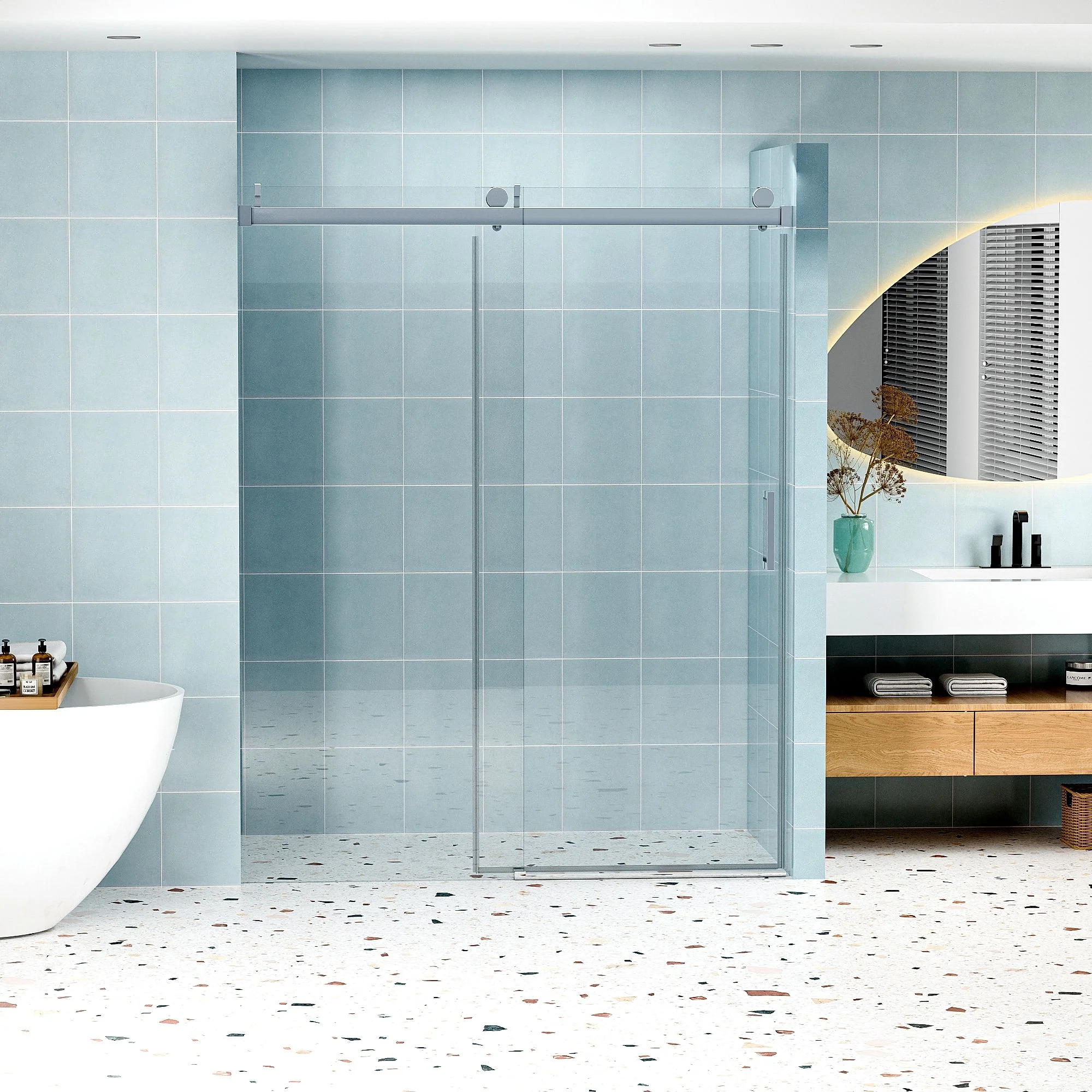 Frameless Soft-Closing Shower Door, 1/4" (6 Mm) Tempered Glass Single Sliding With Explosion Proof Coating - Image 12