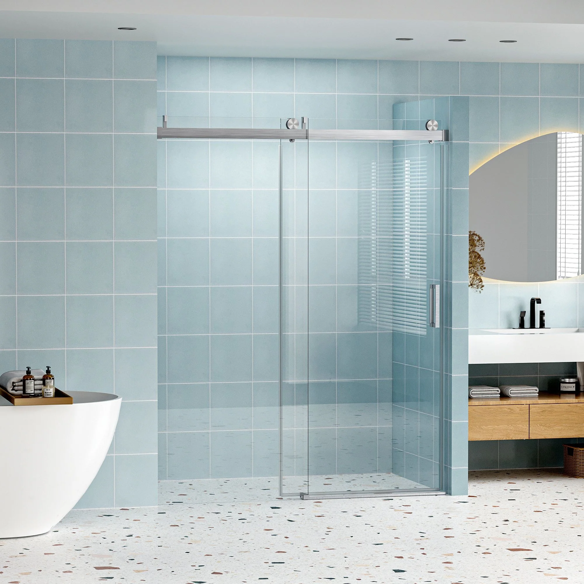 Frameless Soft-Closing Shower Door, 1/4" (6 Mm) Tempered Glass Single Sliding With Explosion Proof Coating - Image 25