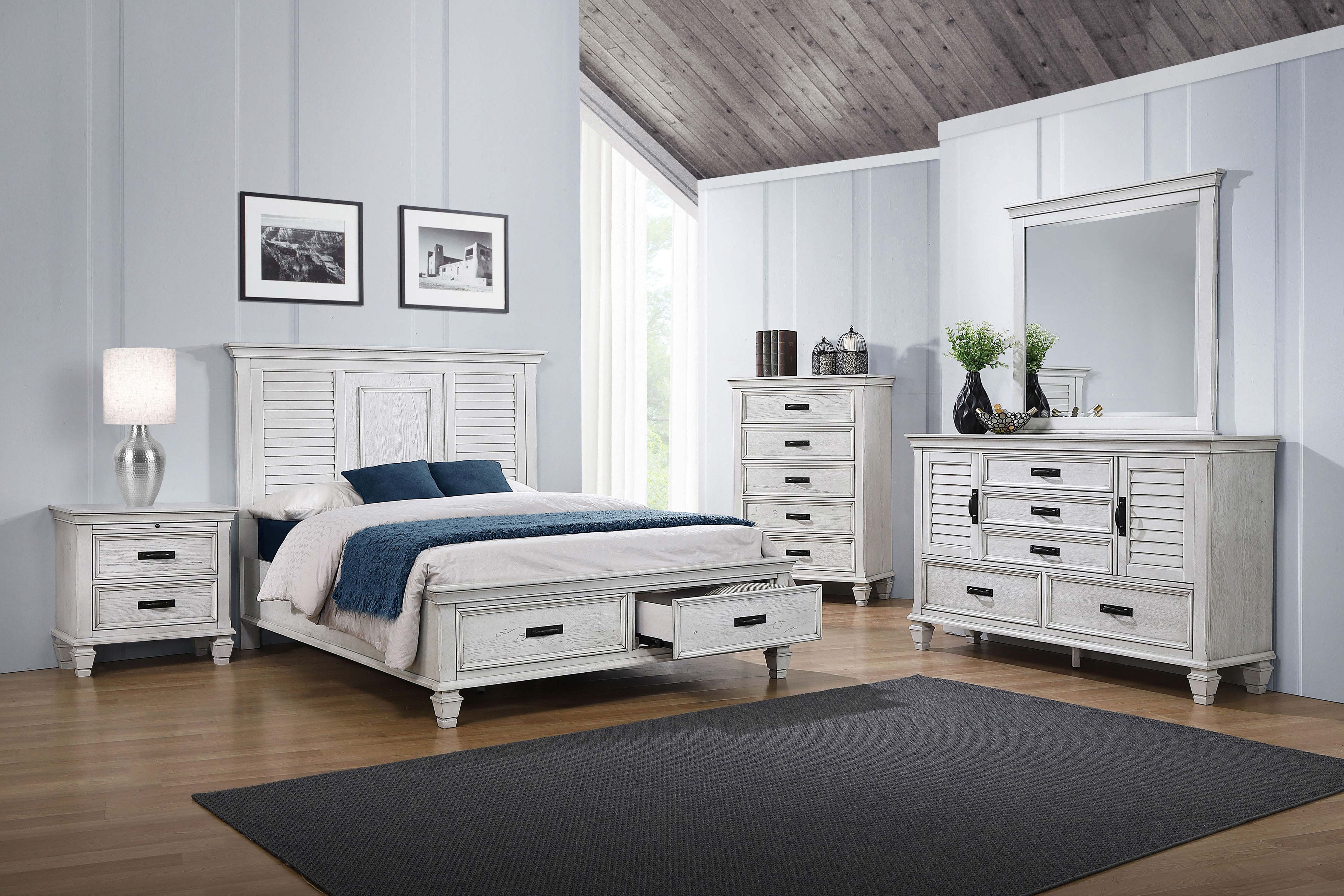 Franco 2-Drawer Nightstand Distressed White - Image 4