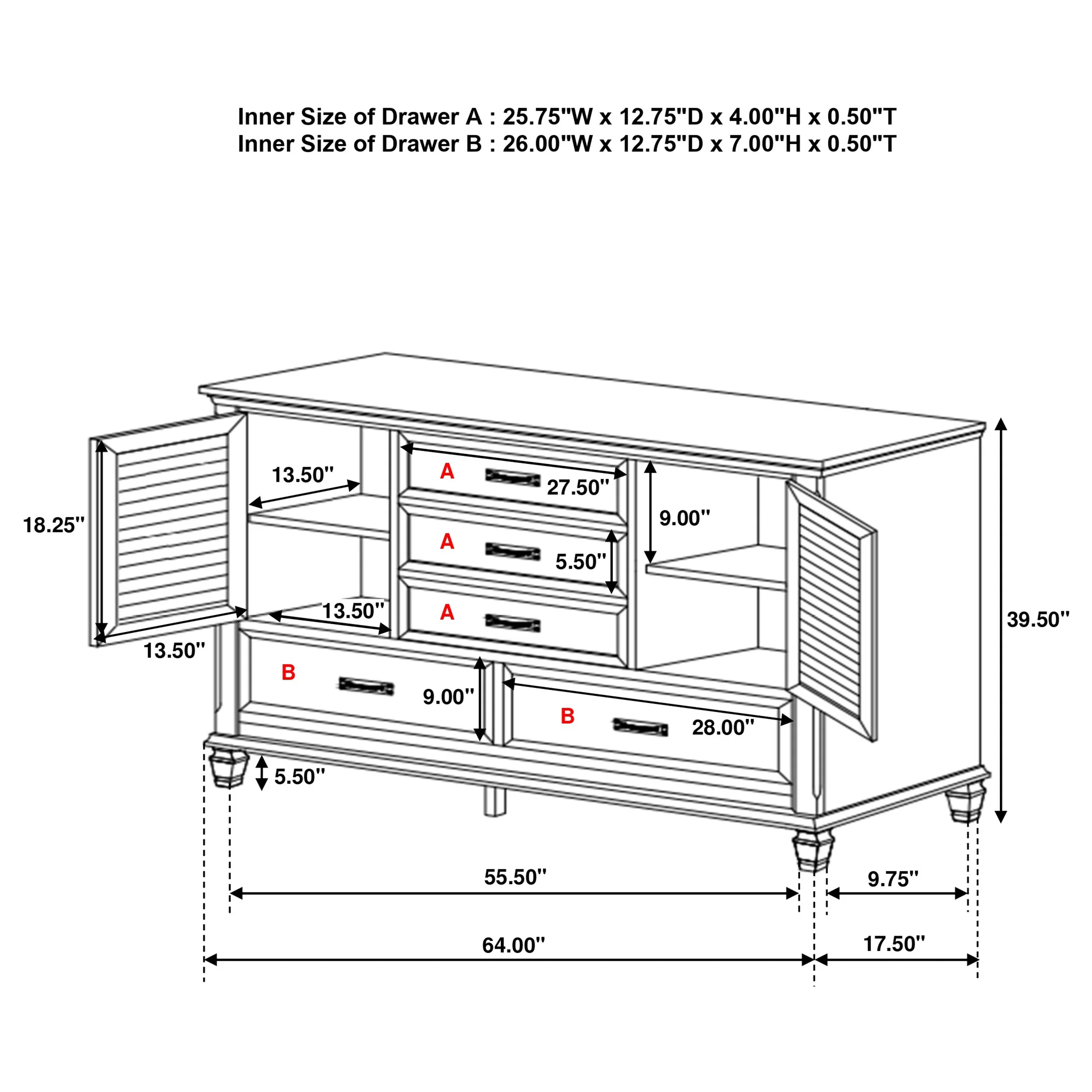 Franco 5-Drawer Dresser in Distressed White - Image 3