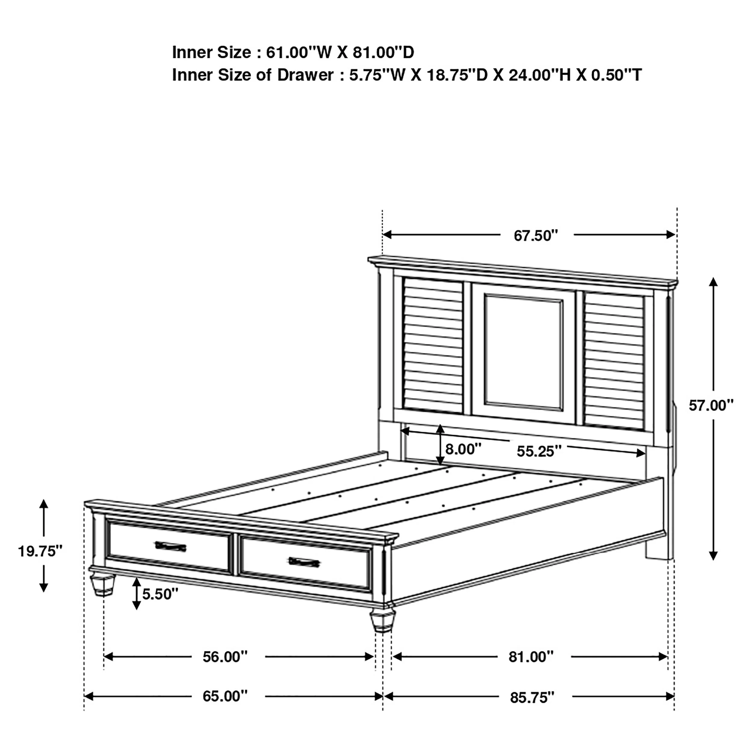 Franco Wood Queen Storage Panel Bed Distressed White - Image 9