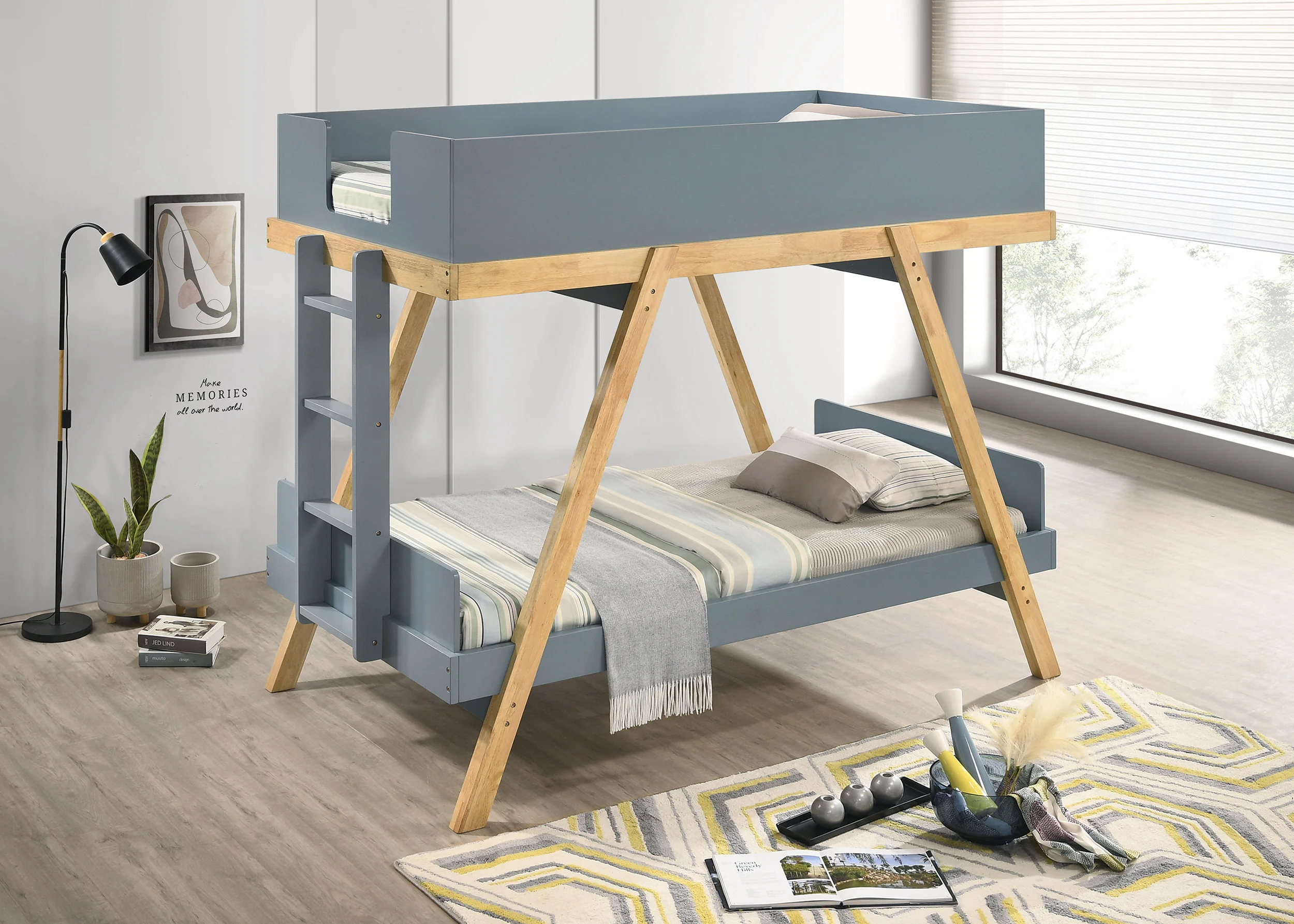 Frankie Twin Over Twin Bunk Bed with Mattresses - Blue - Image 4