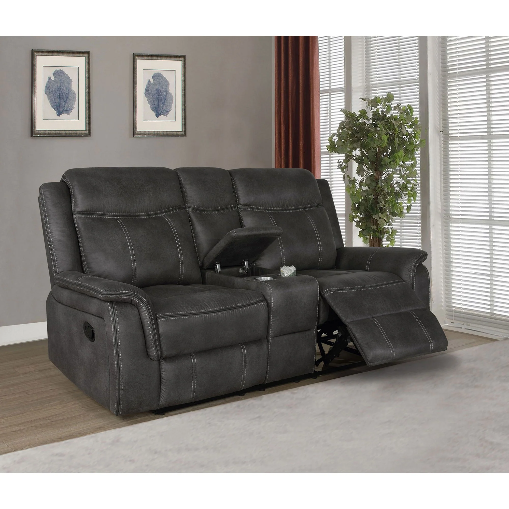Franklin - Upholstered Padded Arm Reclining Loveseat With Center Console - Charcoal - Image 4
